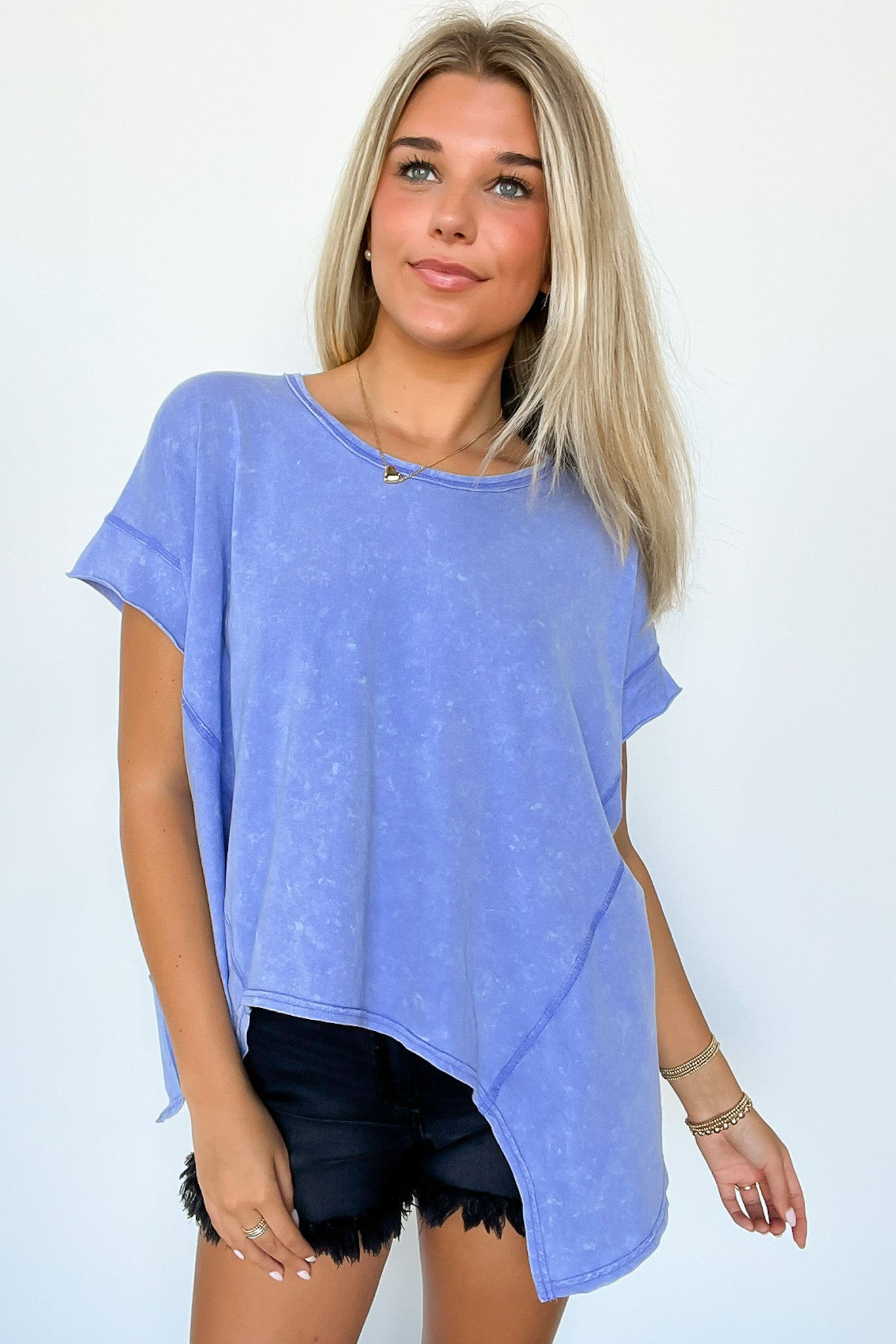 Blue / S Roni Washed Relaxed Short Sleeve Top - Madison and Mallory
