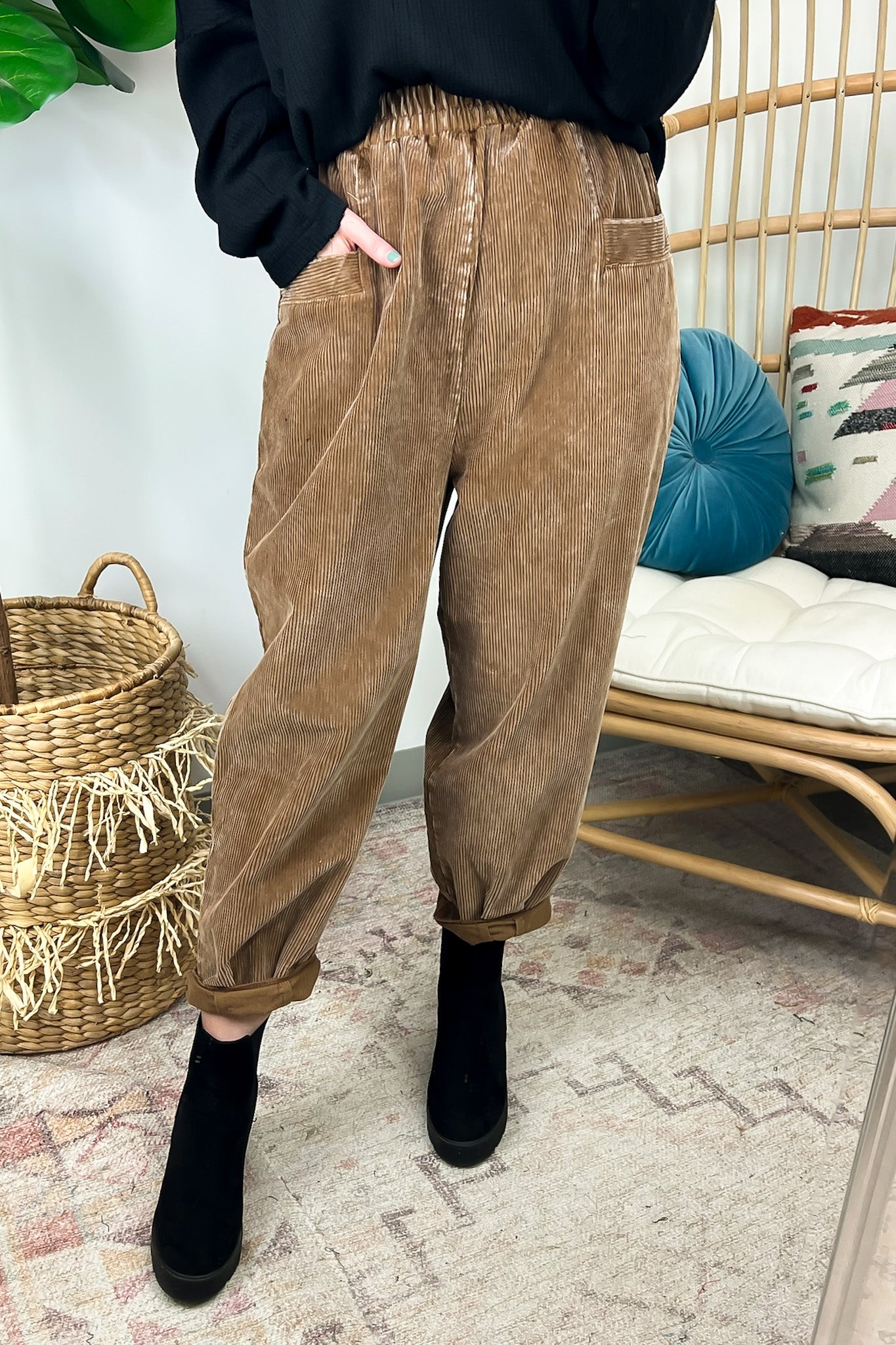 Dark Camel / S Roxi Mineral Washed Corduroy Cropped Pants - FINAL SALE - Madison and Mallory