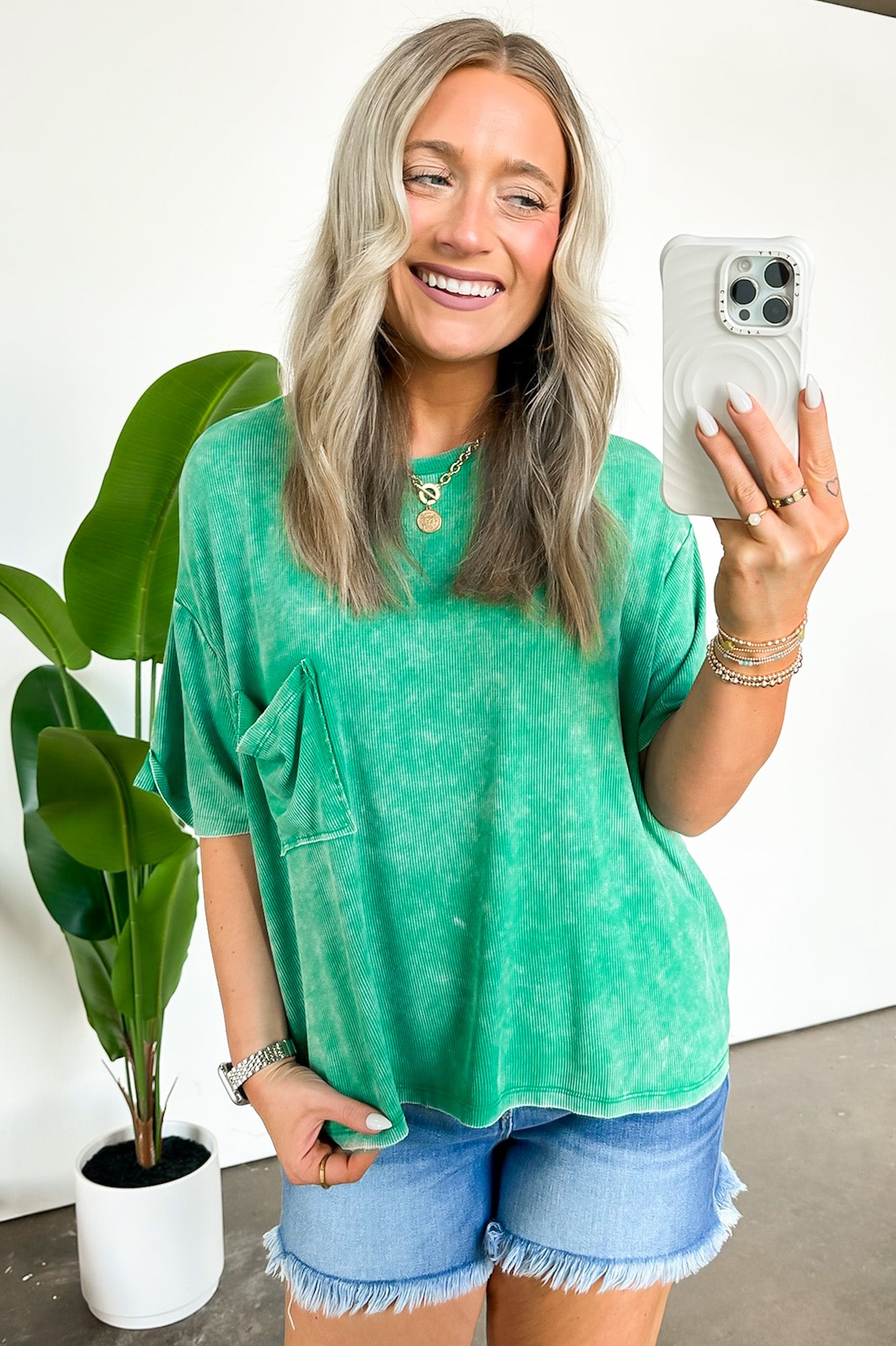 Kelly Green / SM Rylee Mineral Wash Ribbed Relaxed Pocket Top - BACK IN STOCK - Madison and Mallory