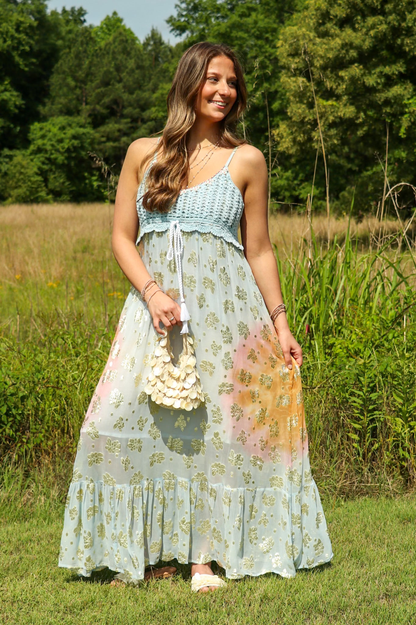 Sapphire Skies Floral Crochet Maxi Dress Madison + Mallory Sapphire Skies Floral Crochet Maxi Dress Madison + Mallory