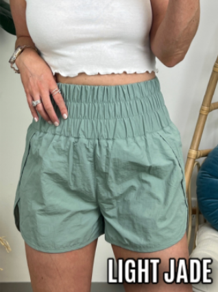 Light Jade / S Running Errands High Waist Smocked Waist Shorts - FINAL SALE - Madison and Mallory