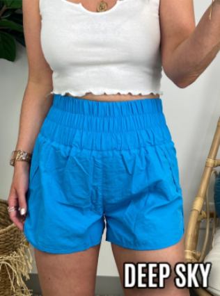 Deep Sky / S Running Errands High Waist Smocked Waist Shorts - FINAL SALE - Madison and Mallory