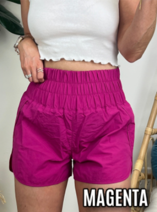 Magenta / S Running Errands High Waist Smocked Waist Shorts - FINAL SALE - Madison and Mallory