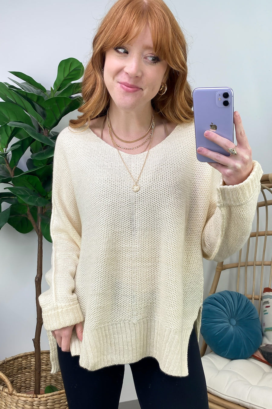 Cream / S Shaely High Low Knit Sweater - FINAL SALE - Madison and Mallory