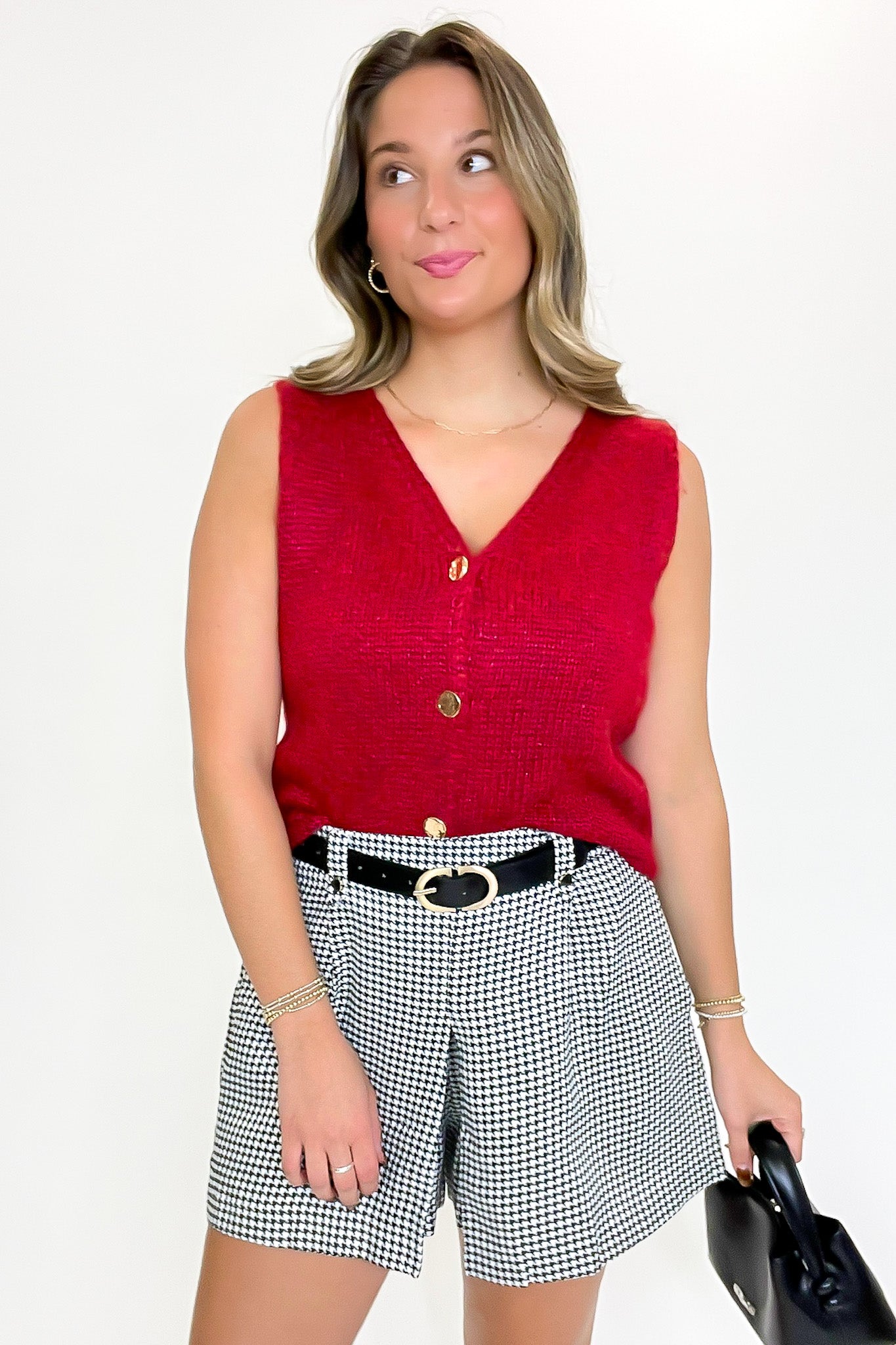 Shine & Stitch V-Neck Button Down Lurex Sweater Vest