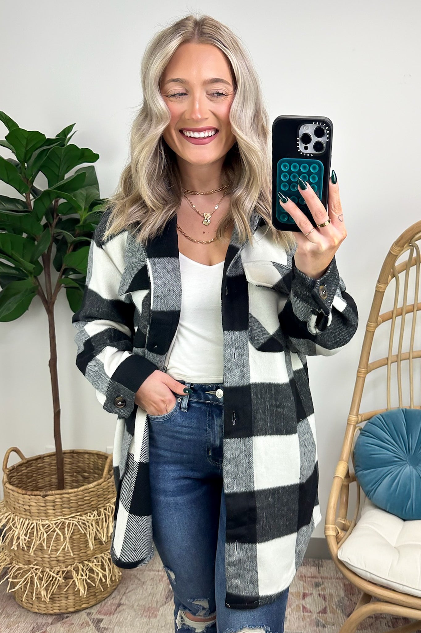 Black / S Shyanne Buffalo Plaid Button Down Shacket - FINAL SALE - Madison and Mallory