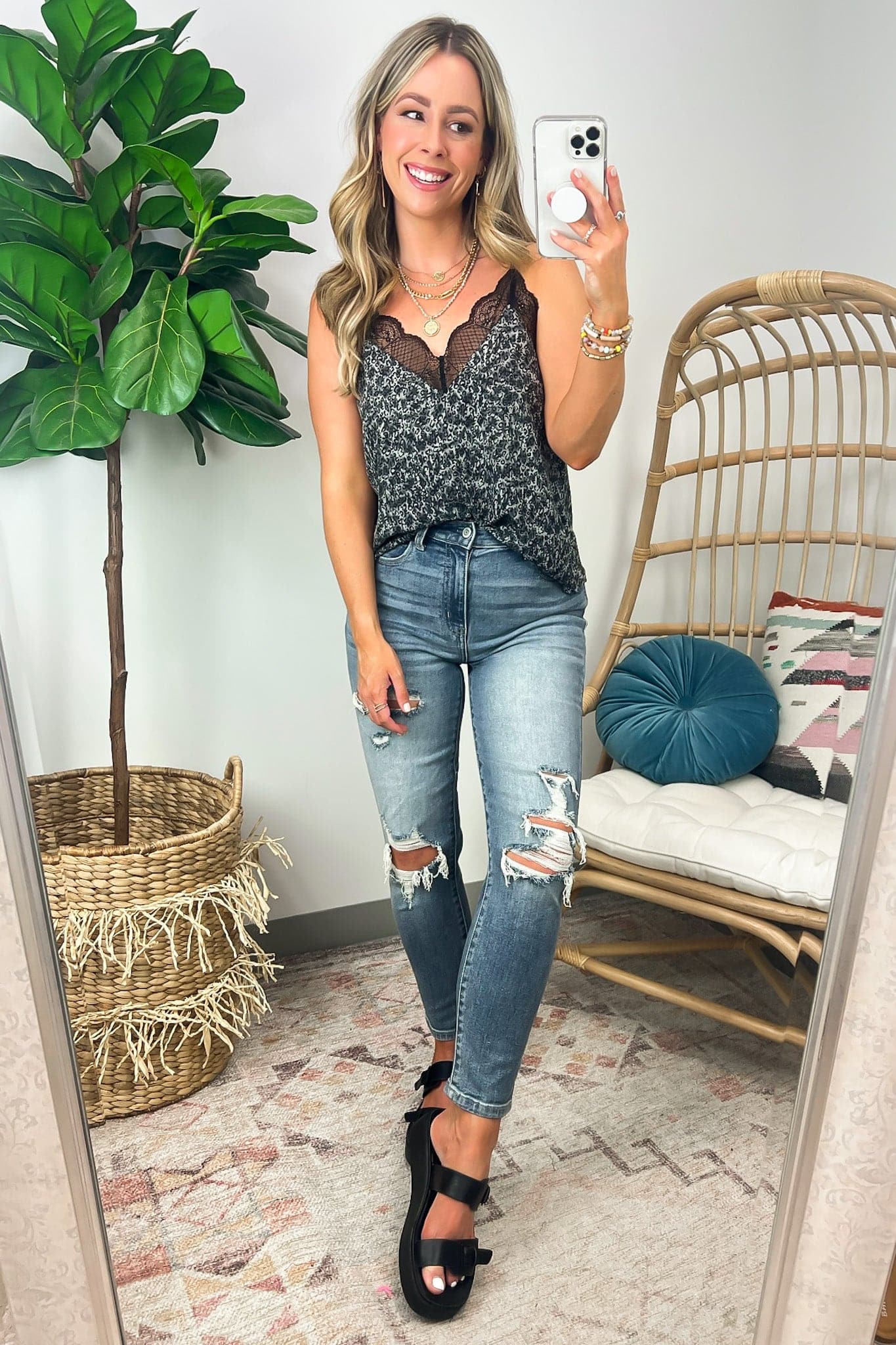 Sirevna Animal Print Lace Tank Top - FINAL SALE - Madison and Mallory