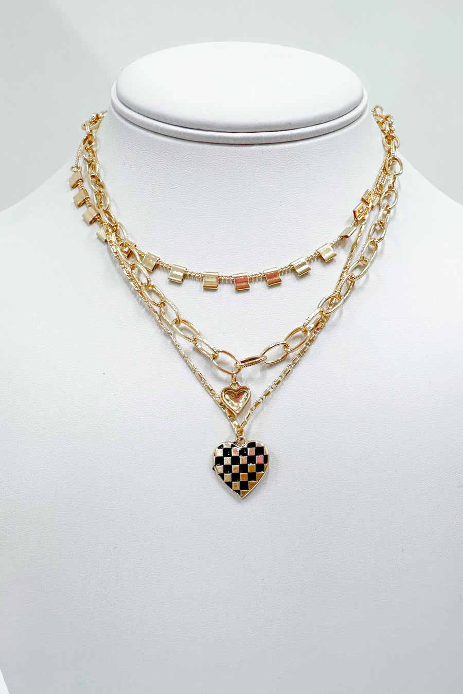 Gold Soiree of Love Triple Layer Heart Charm Layered Necklace - Madison and Mallory
