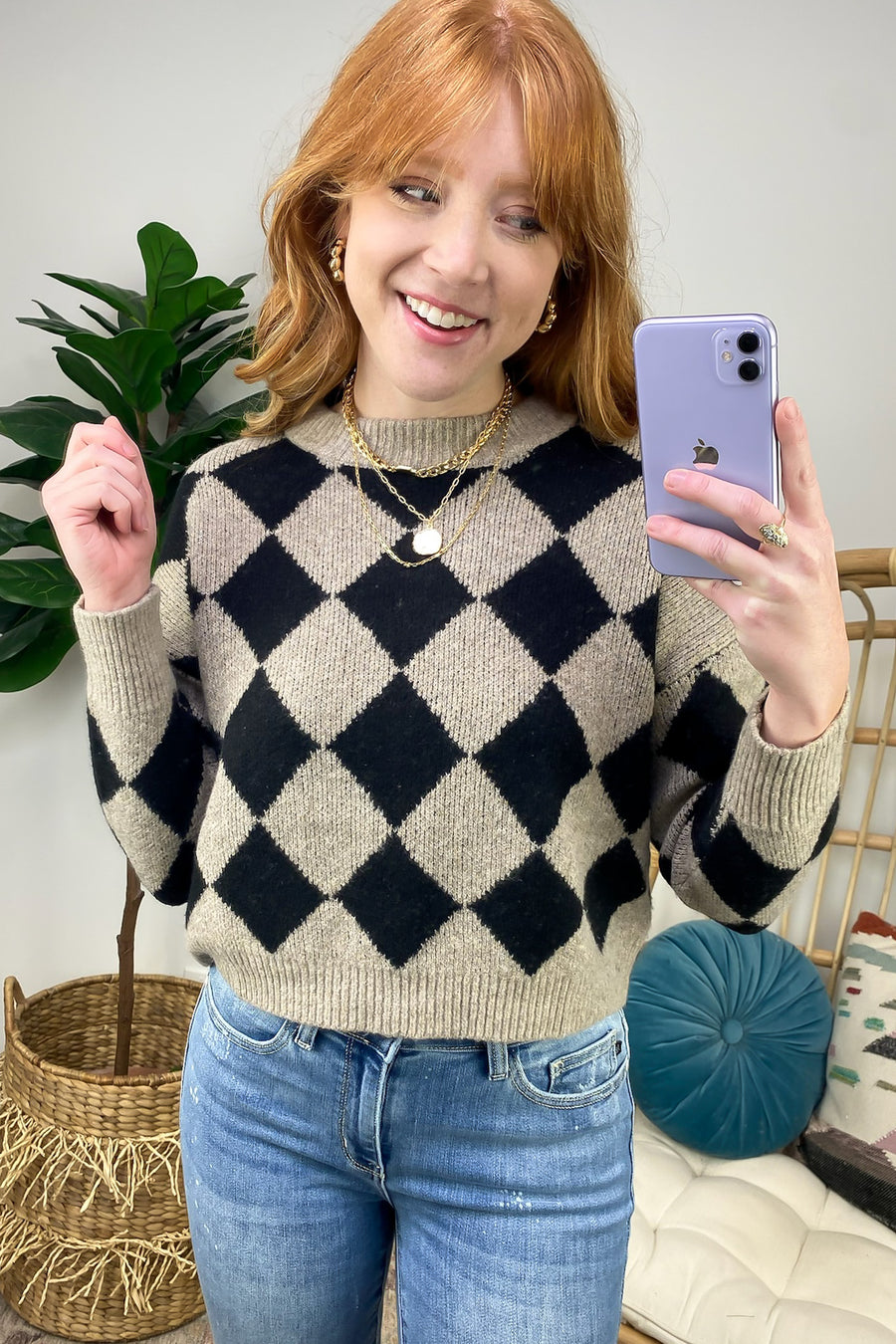 Black / S Solene Harlequin Knit Sweater - FINAL SALE - Madison and Mallory