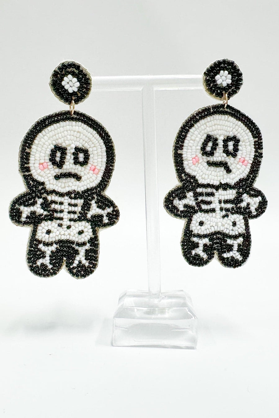 Black Spooky Fun Beaded Skeleton Dangle Earrings - FINAL SALE - Madison and Mallory