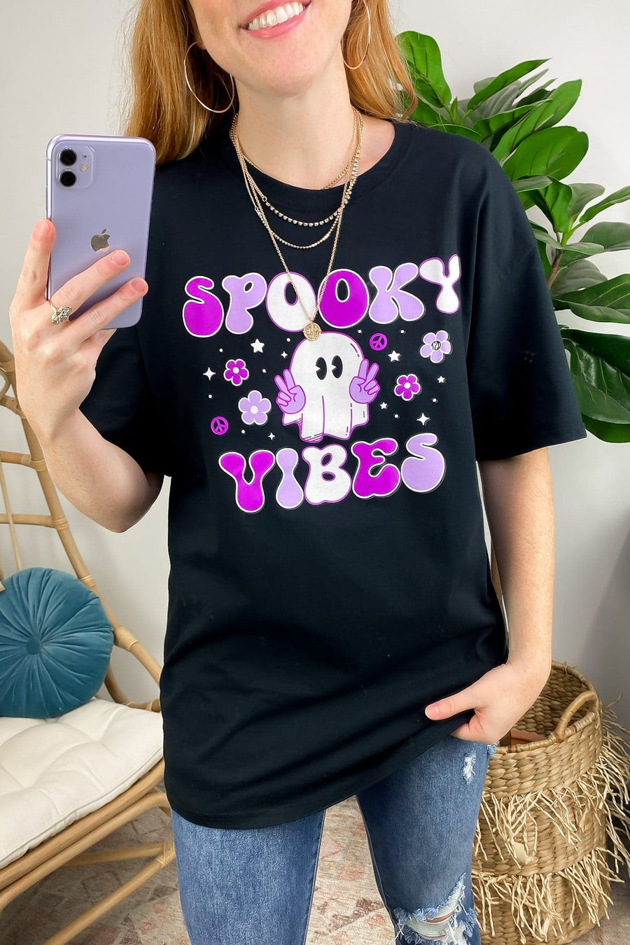 S / Black Spooky Vibes Graphic Tee - FINAL SALE - Madison and Mallory