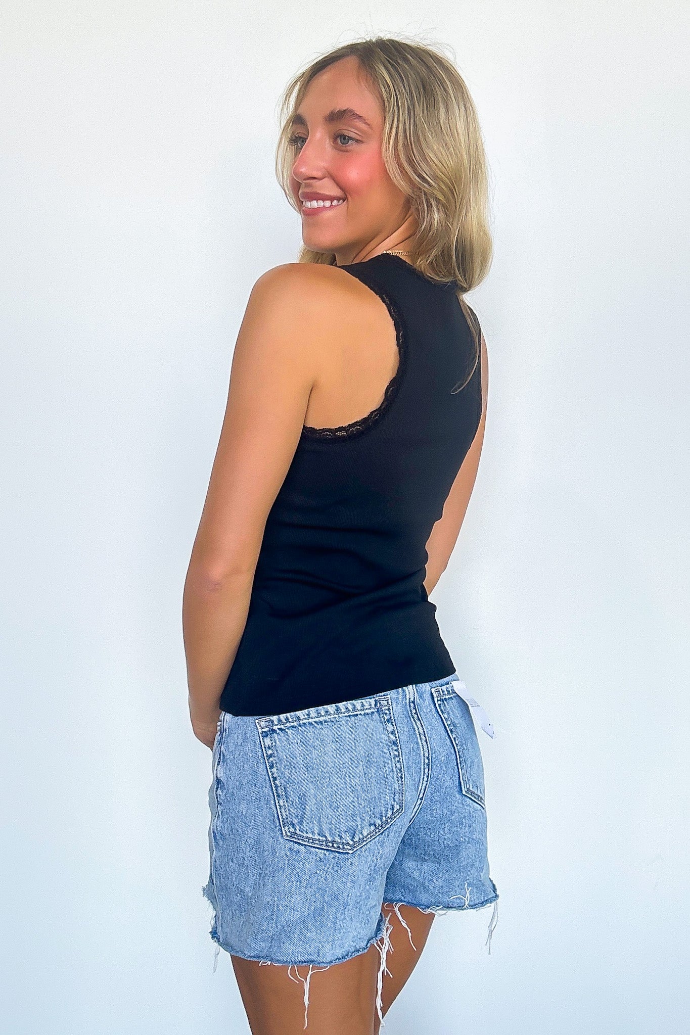 Stacee Ribbed Lace Trim Tank Top - FINAL SALE - Madison and Mallory