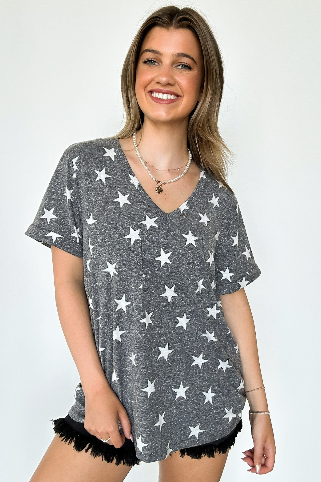 Star Spangled V-Neck Star Print Top - FINAL SALE - Madison and Mallory