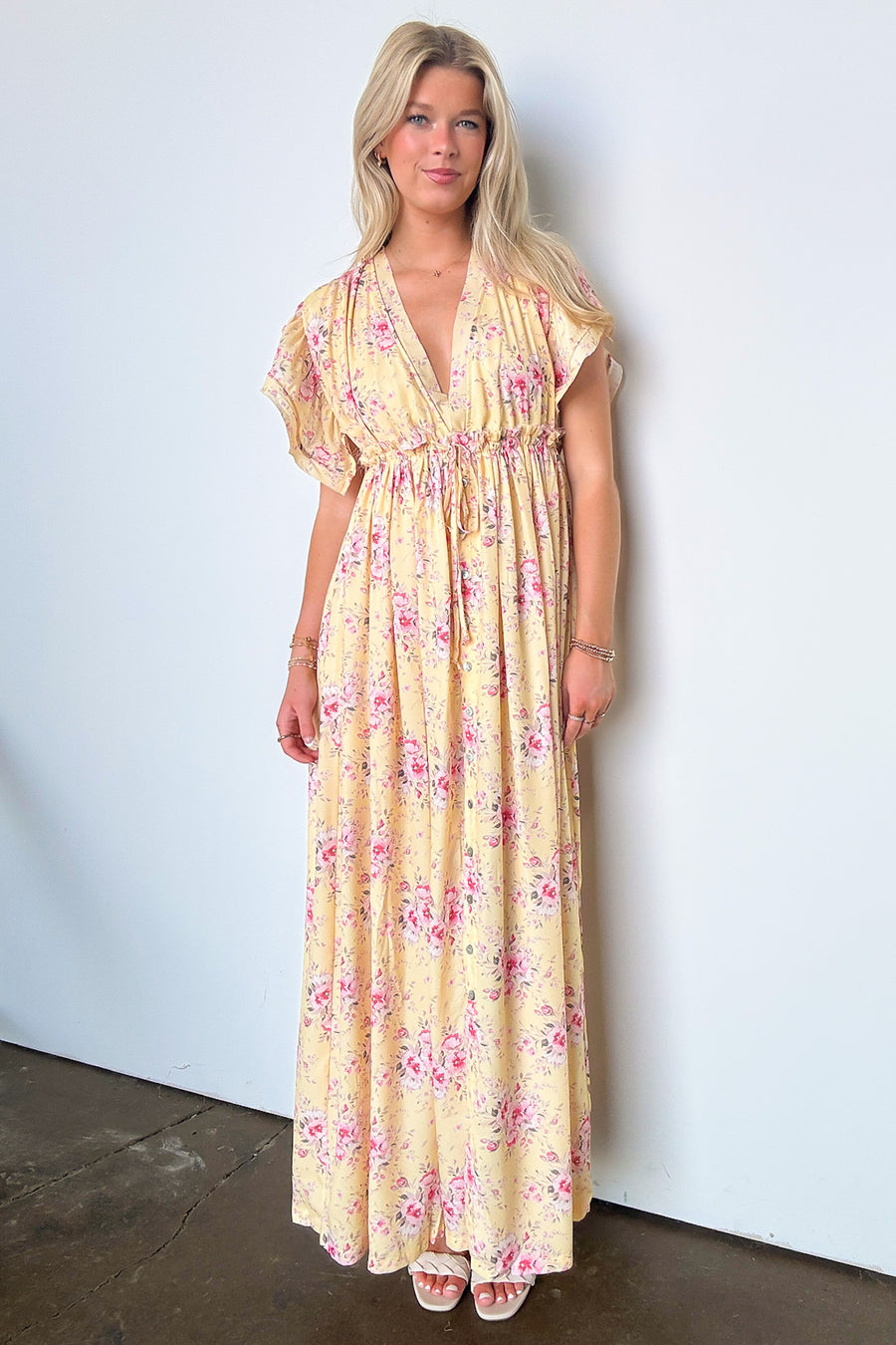 S / Yellow Summer Sensation Floral Tie Back Maxi Dress - Madison and Mallory