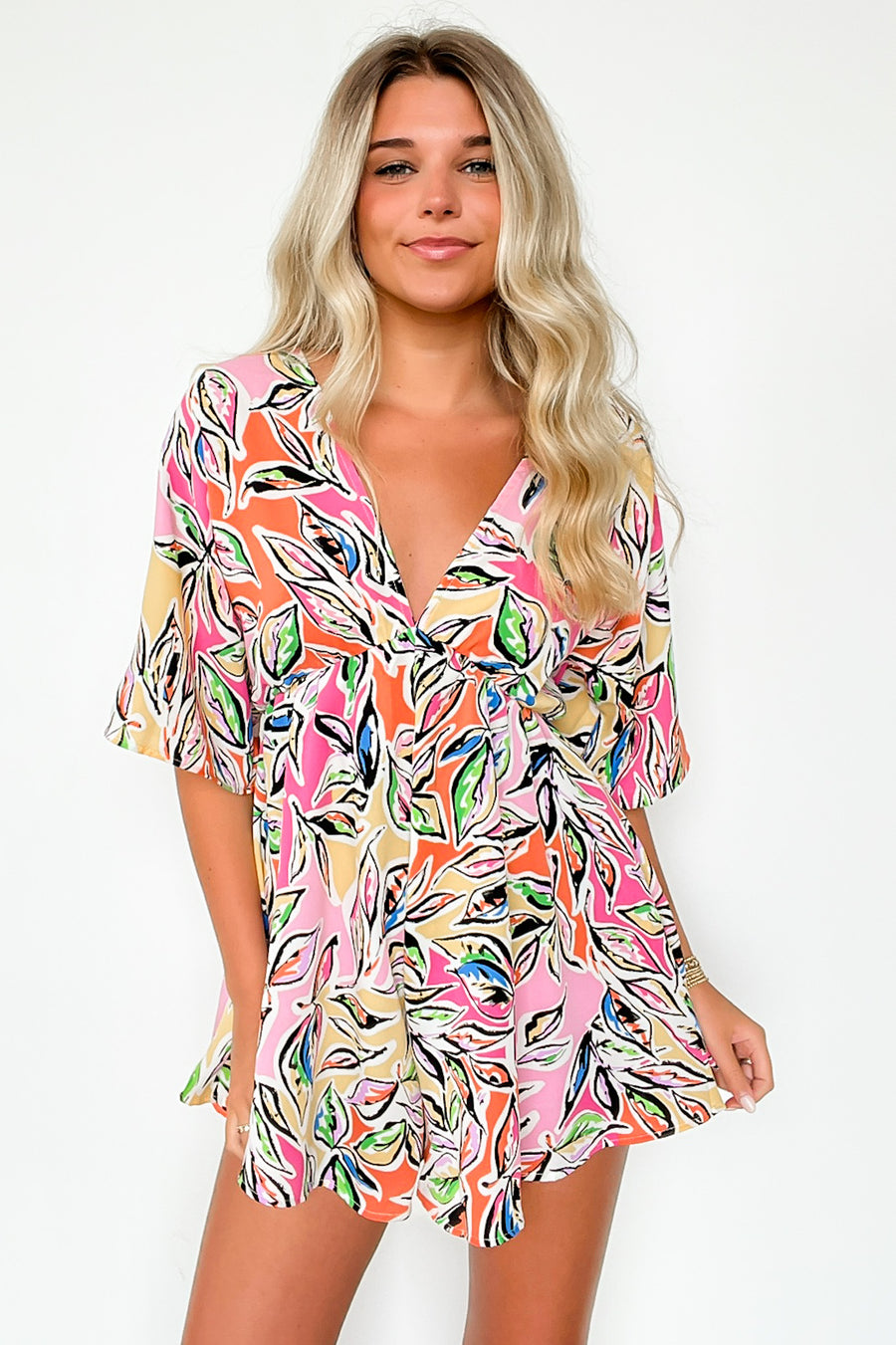 Pink / S Sunshine Significance Tropical Floral Flowy Romper - Madison and Mallory