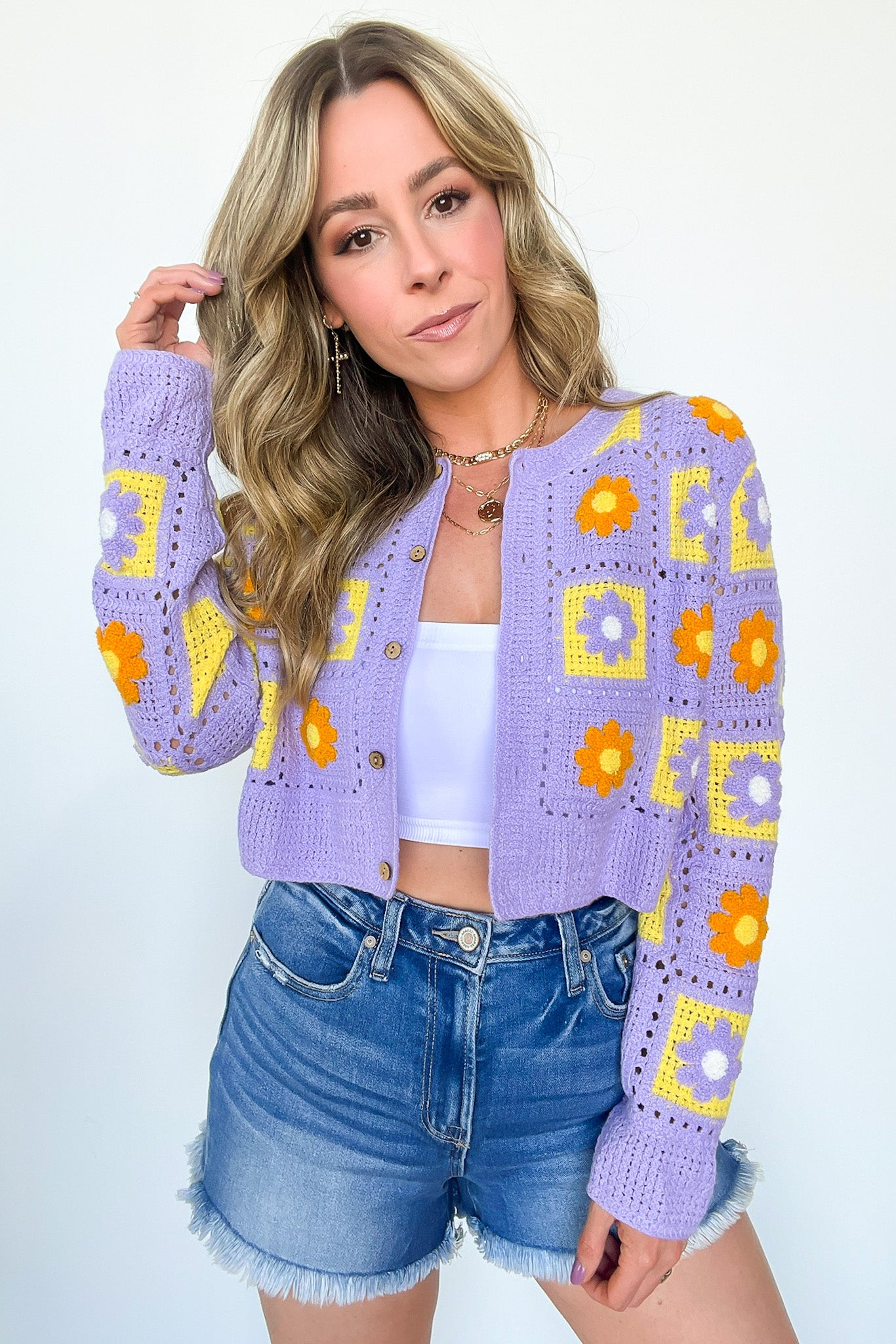 Lavender / SM Sweetest Emotion Multi Color Crochet Knit Cardigan - Madison and Mallory