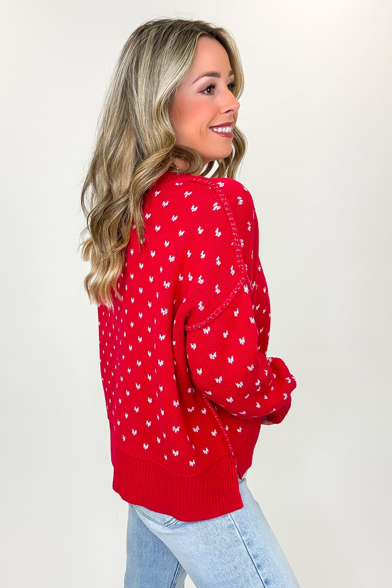 Sweetheart Stitch Heart Print Boxy Knit Sweater