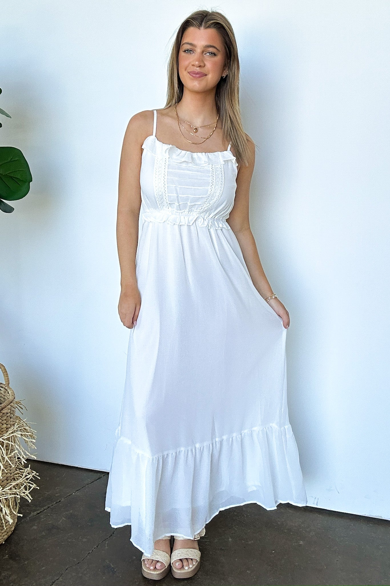 chinese dress ladies Luxe Lady Floral Ruffle Detail Back Lace-up Elastic Waist Maxi Dress –  roschic