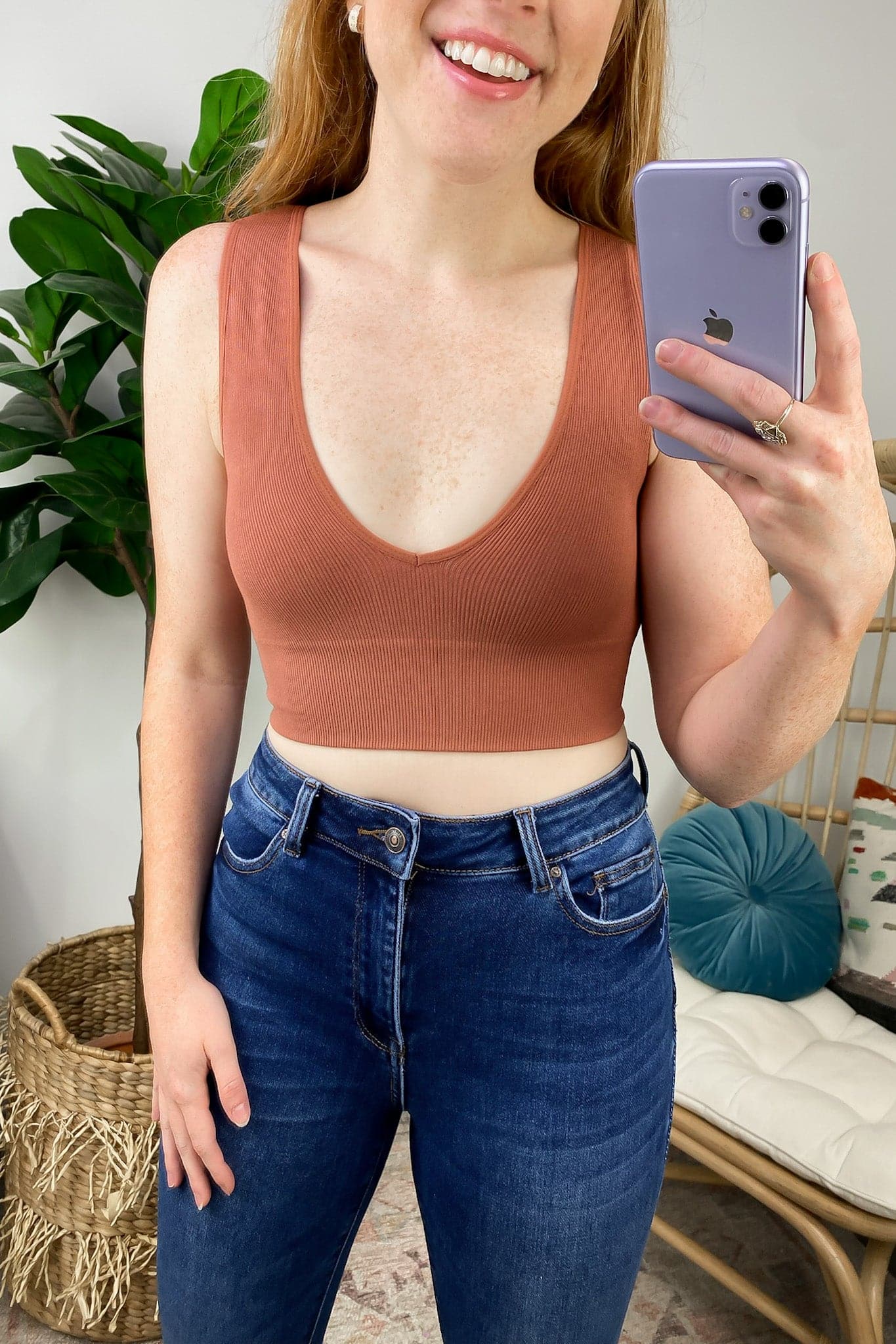 Take the Plunge Seamless Ribbed V-Neck Cropped Tank Top - Madison and Mallory