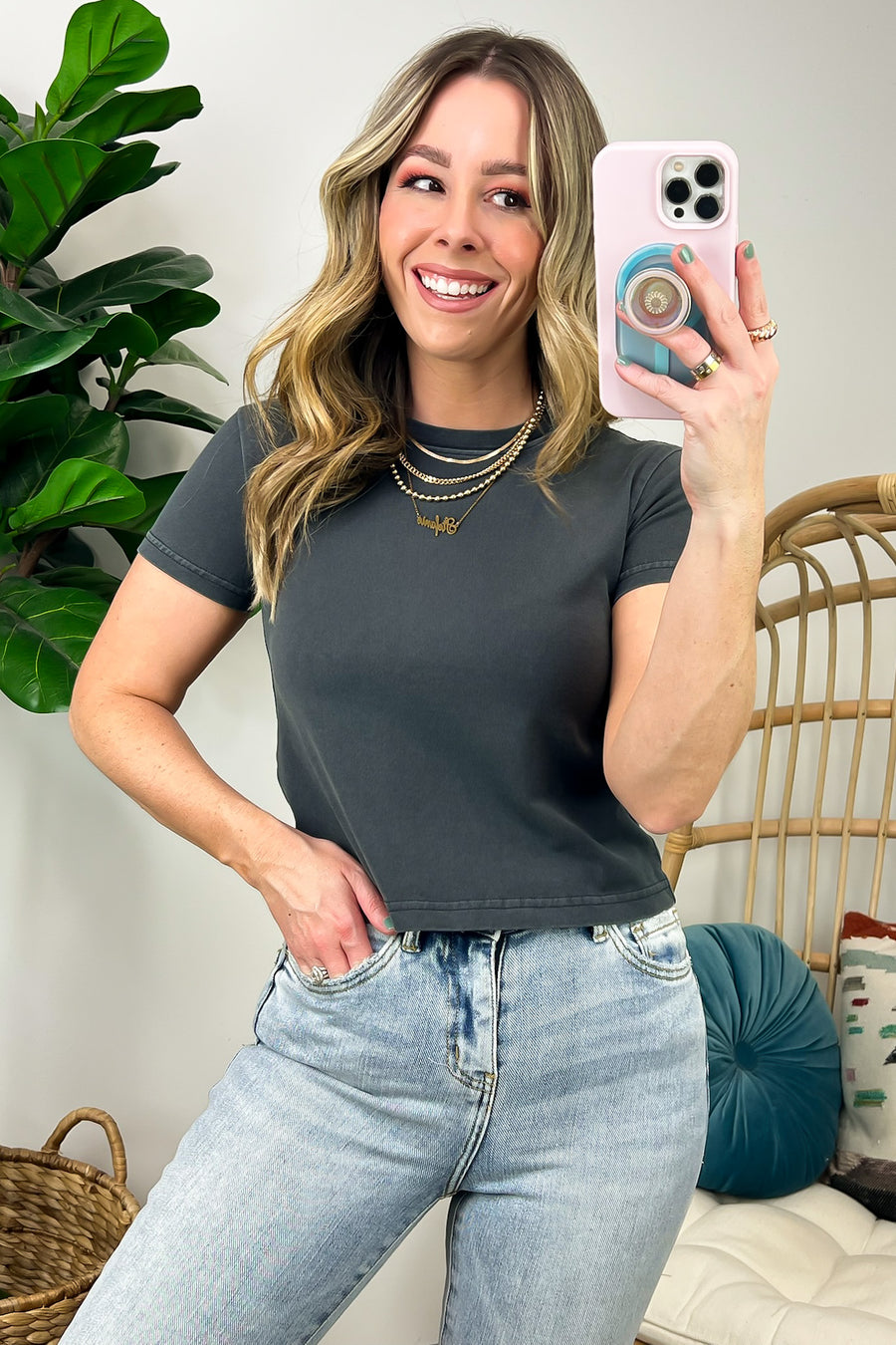 Black / S Tarsen Short Sleeve Cropped Tee - FINAL SALE - Madison and Mallory