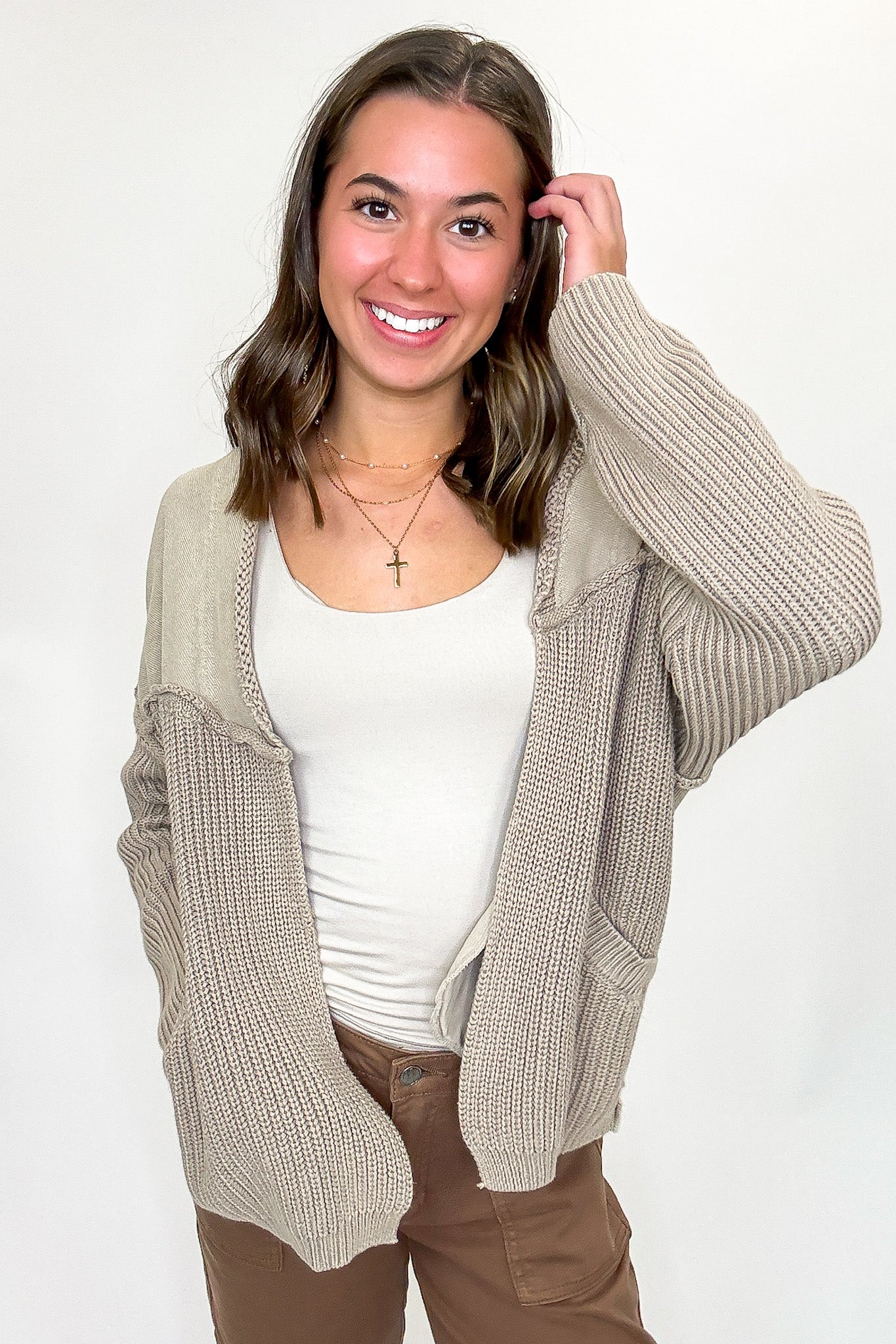 Texture & Tone Knit Contrast Cardigan