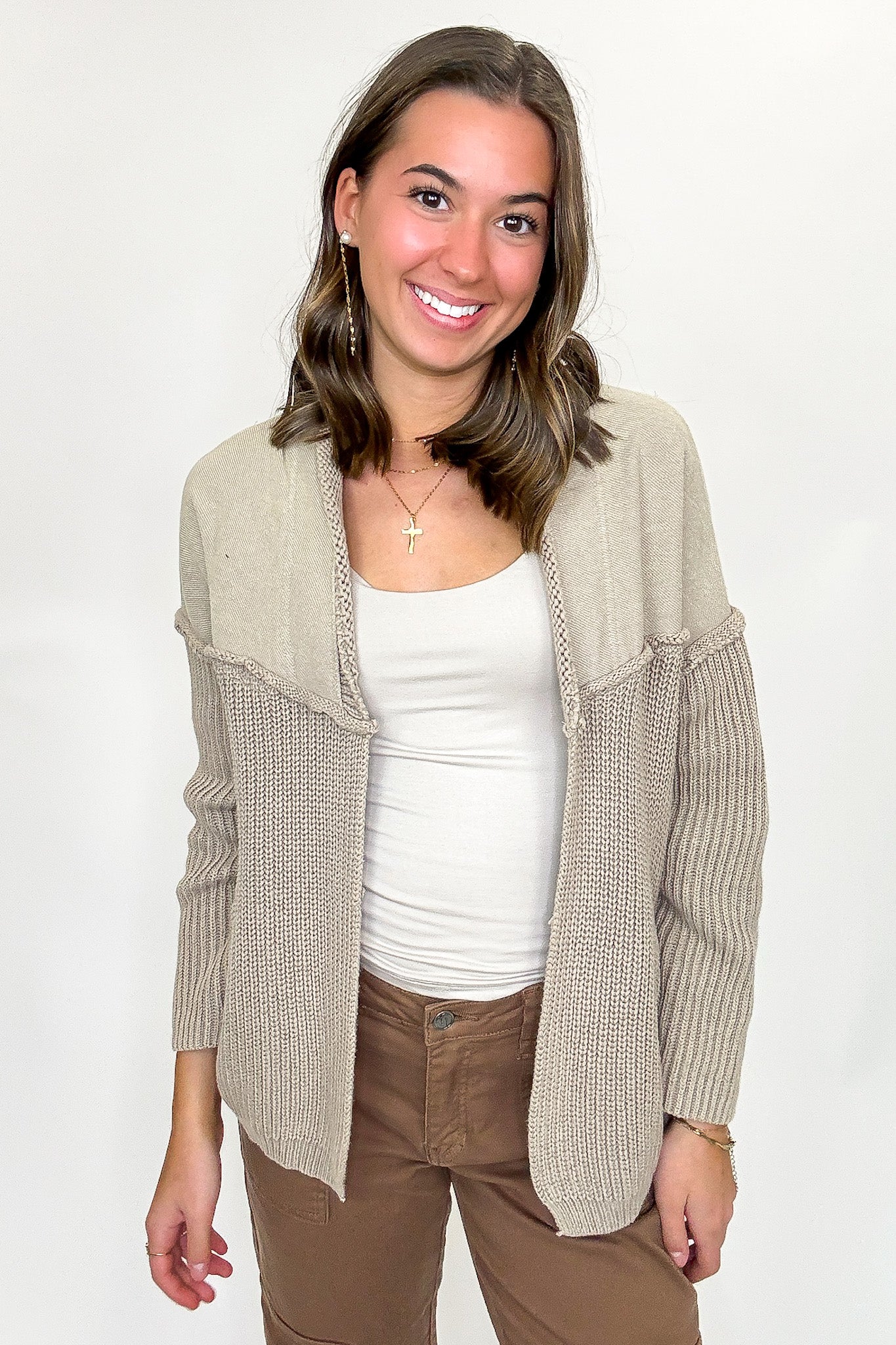 Texture & Tone Knit Contrast Cardigan