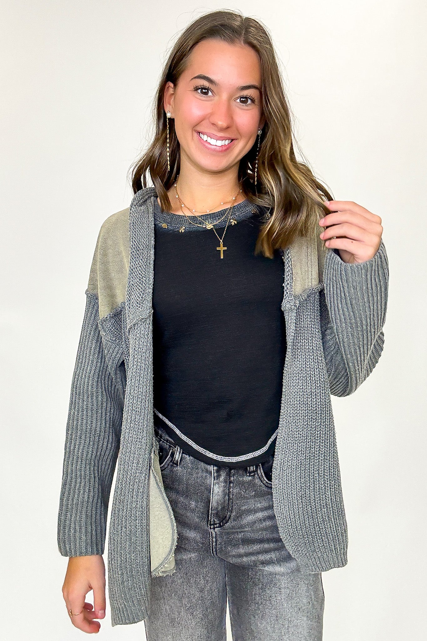 Texture & Tone Knit Contrast Cardigan