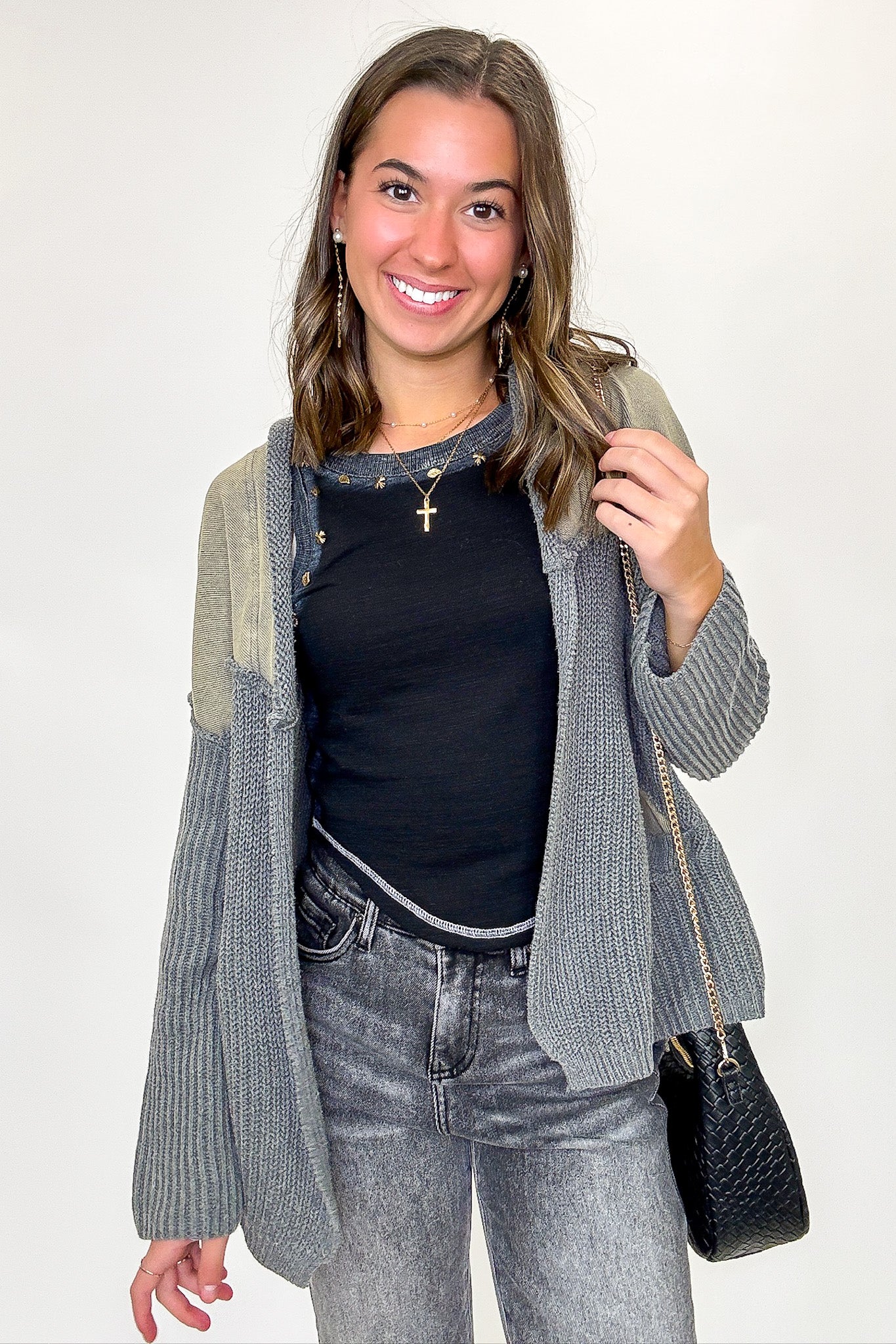 Texture & Tone Knit Contrast Cardigan