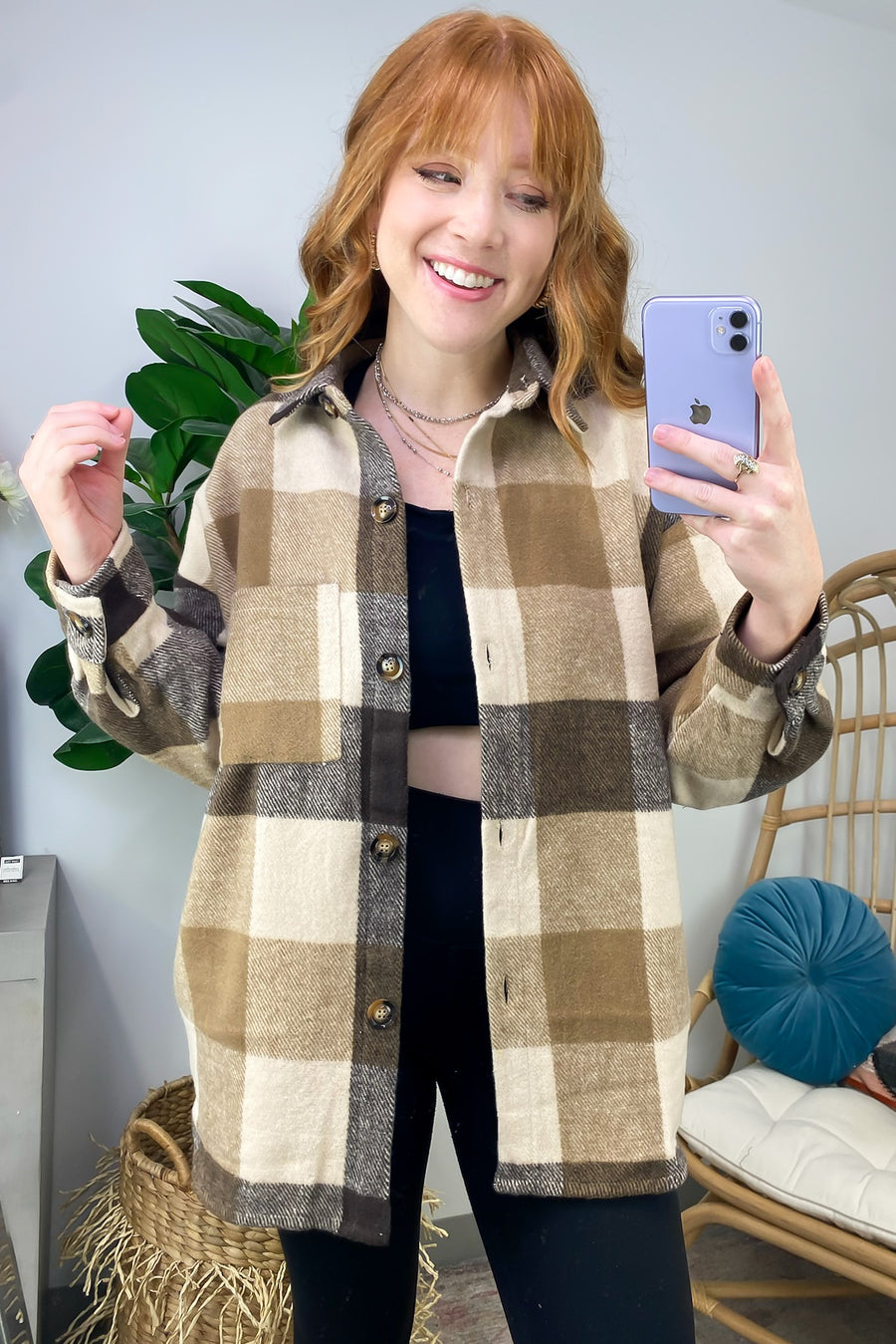 Brown / S Tisla Oversized Plaid Shacket - FINAL SALE - Madison and Mallory