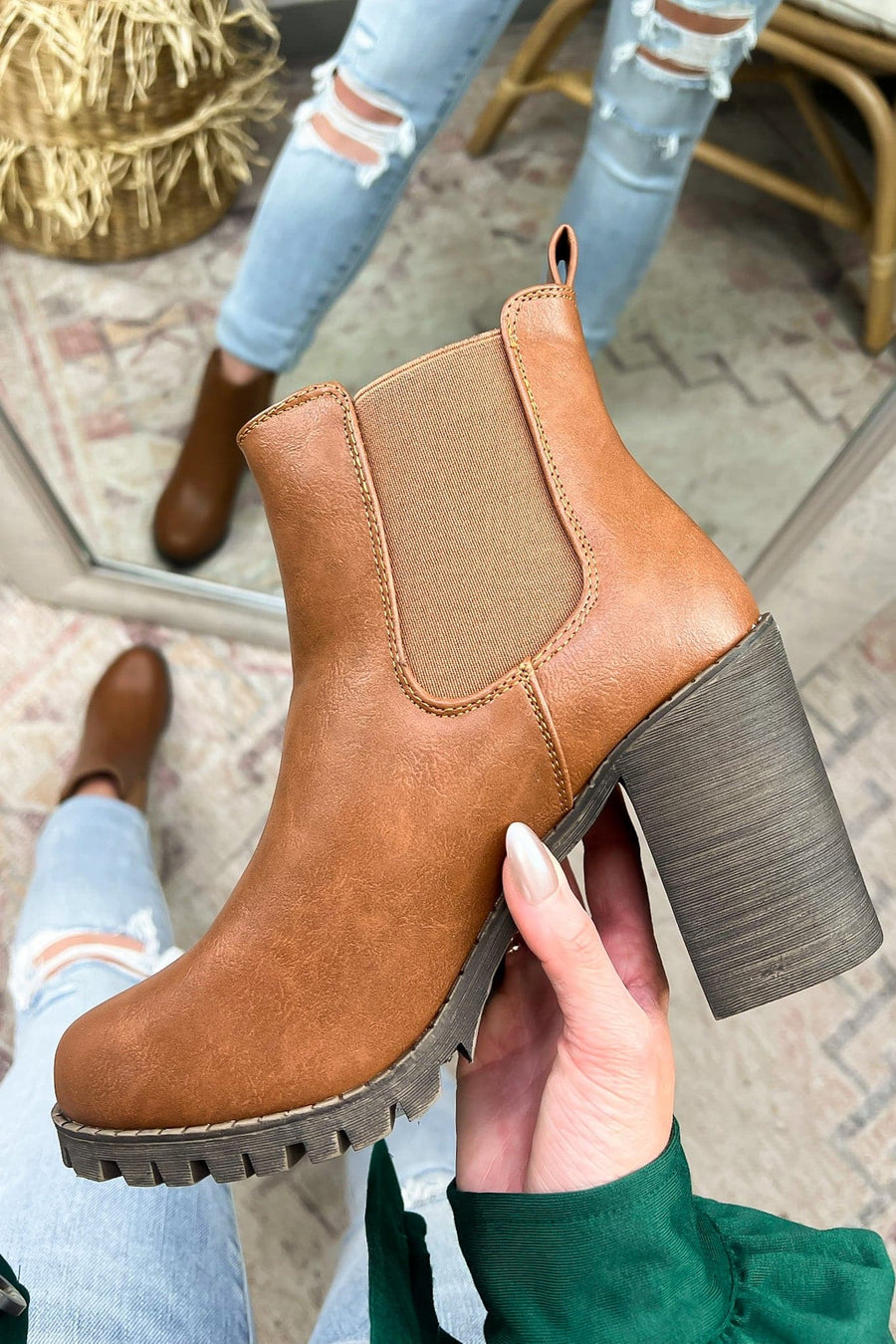 Tan / 5.5 Veronica Faux Leather Heeled Booties - FINAL SALE - Madison and Mallory