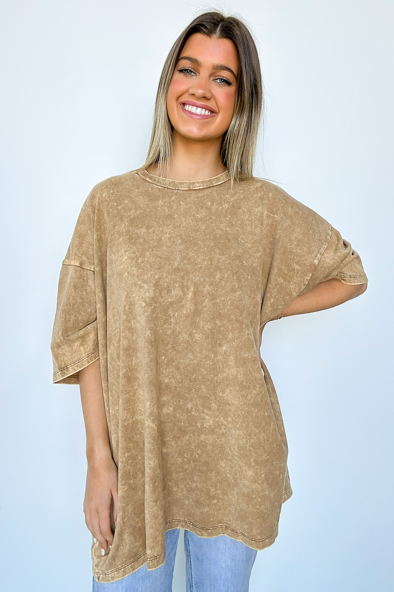Camel / SM Weekend Awaits Mineral Wash Oversized Top - BACK IN STOCK - Madison and Mallory
