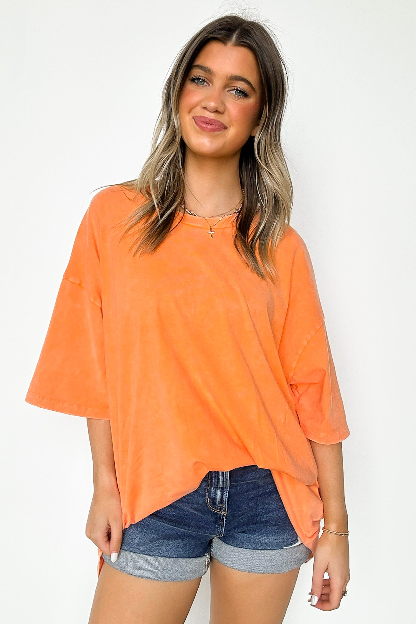 Light Orange / SM Weekend Awaits Mineral Wash Oversized Top - BACK IN STOCK - Madison and Mallory