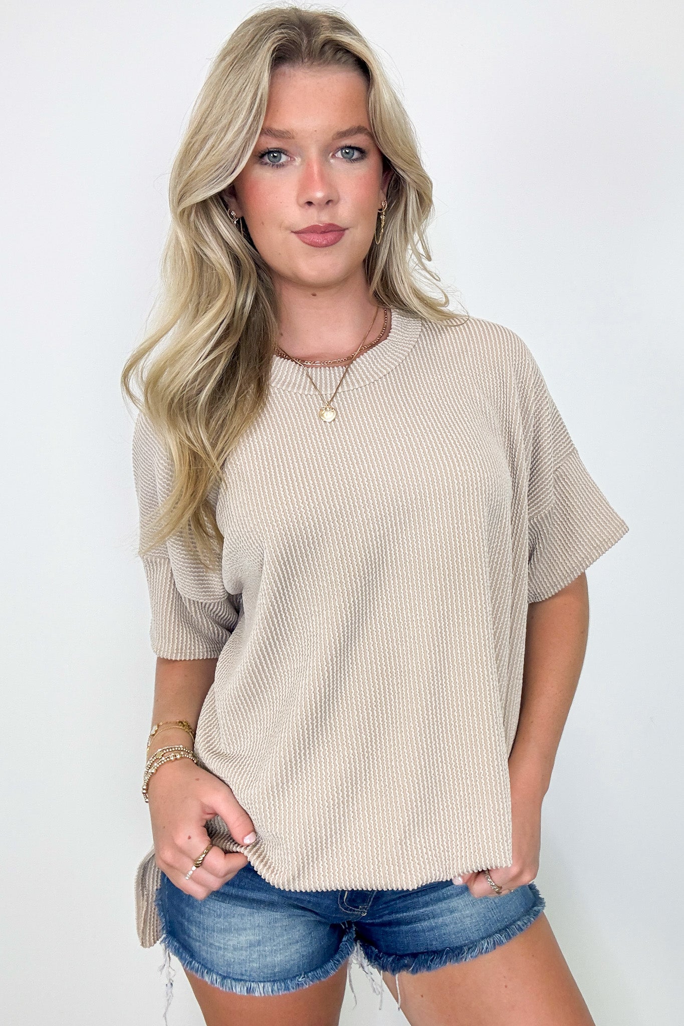 Sand / SM Weekend Wanderlust Rib Knit Side Slit Top - BACK IN STOCK - Madison and Mallory