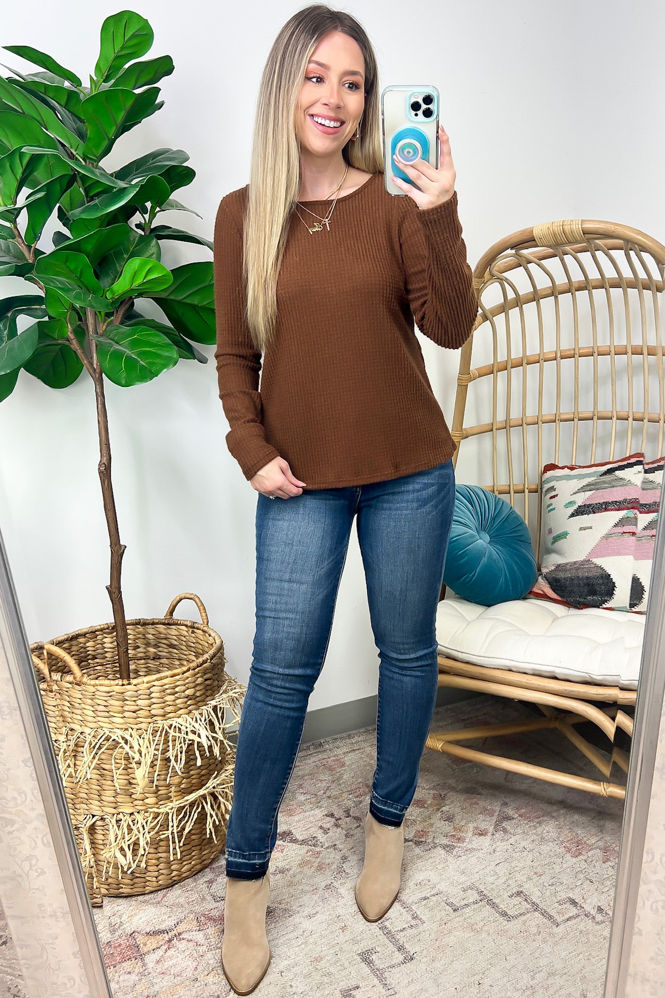 Wonderful Comfort Waffle Knit Tie Back Top - FINAL SALE - Madison and Mallory