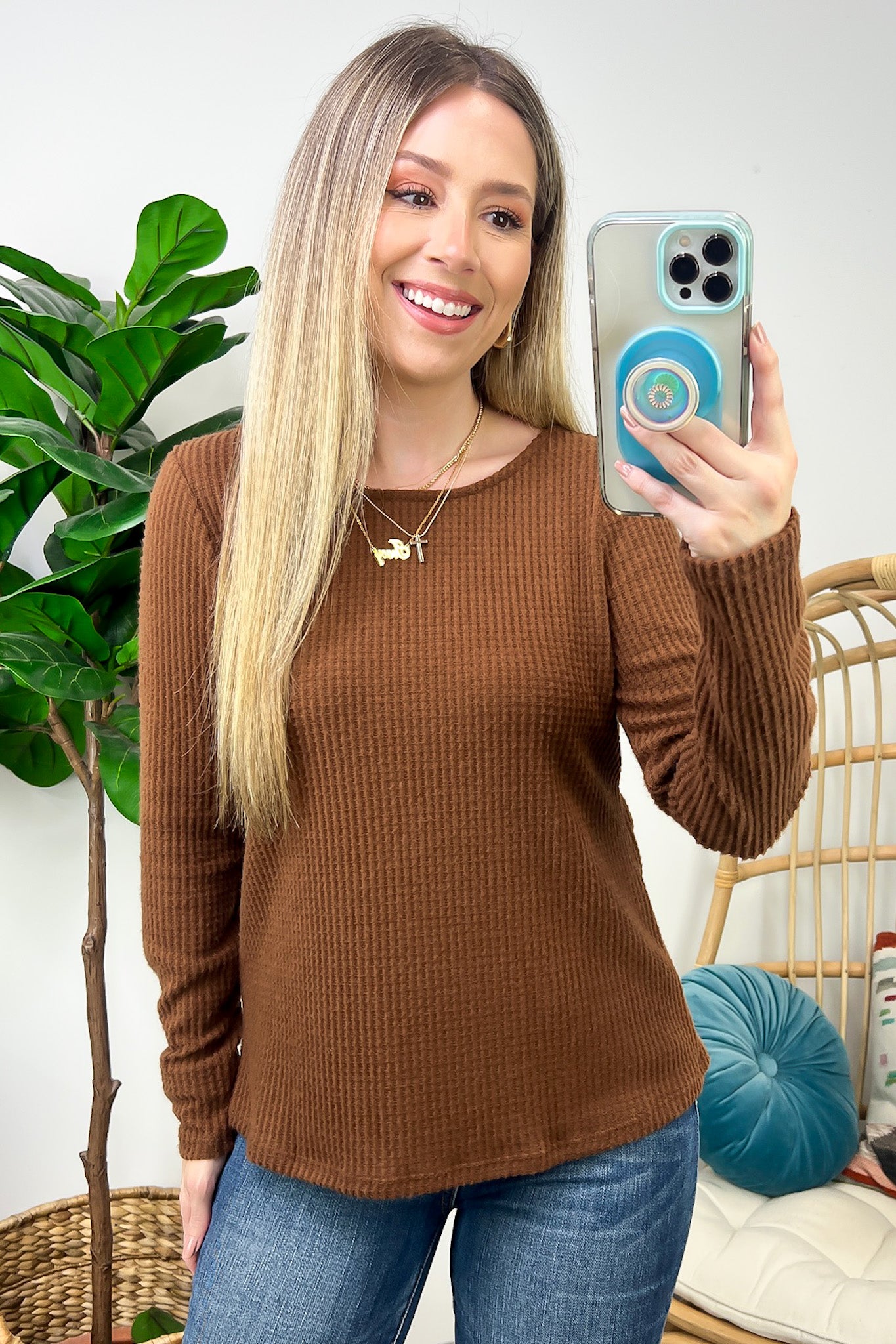 Wonderful Comfort Waffle Knit Tie Back Top - FINAL SALE - Madison and Mallory