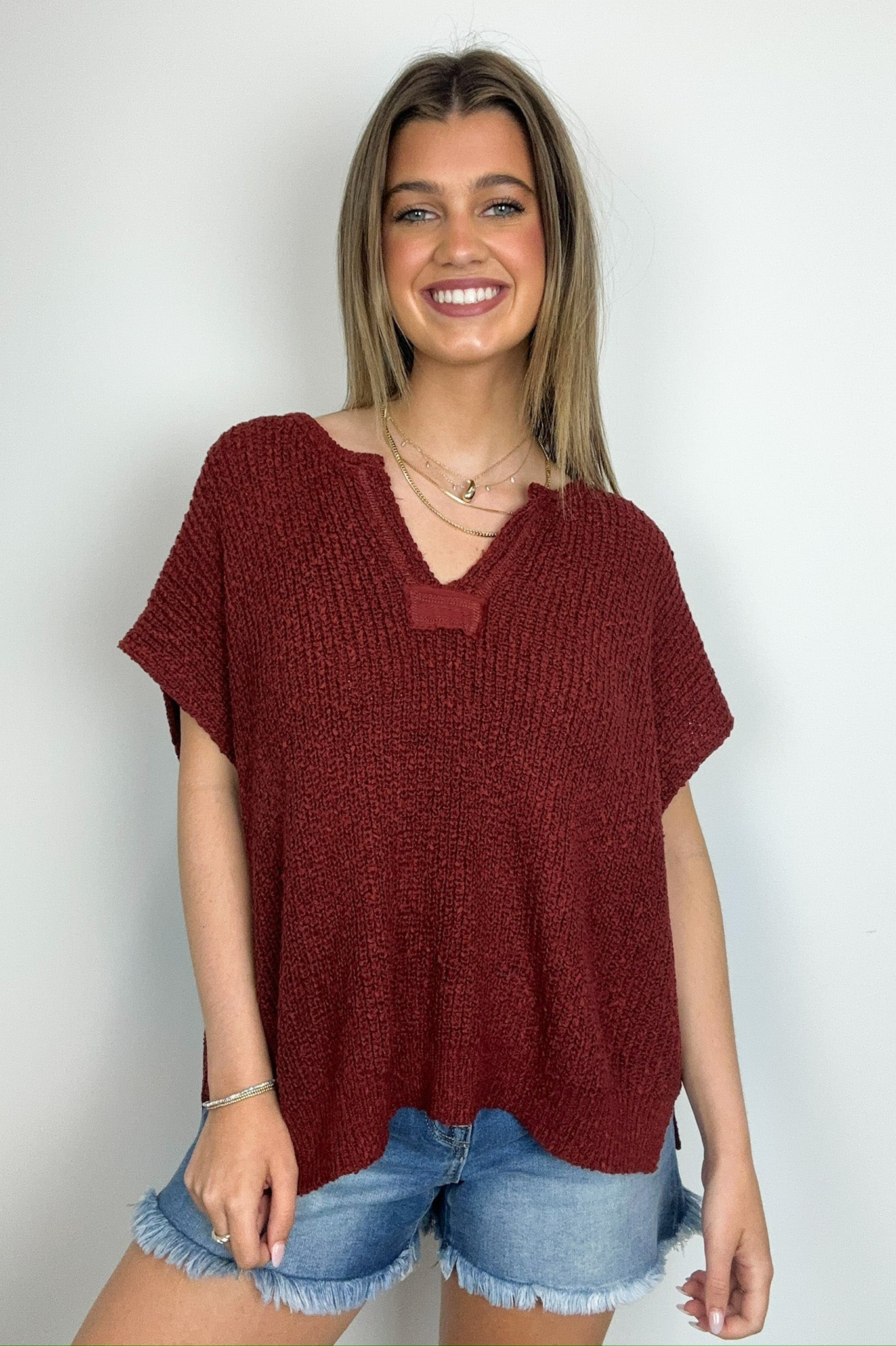 Necessary Charm V-Neck Side Slit Knit Top - BACK IN STOCK - Madison and Mallory