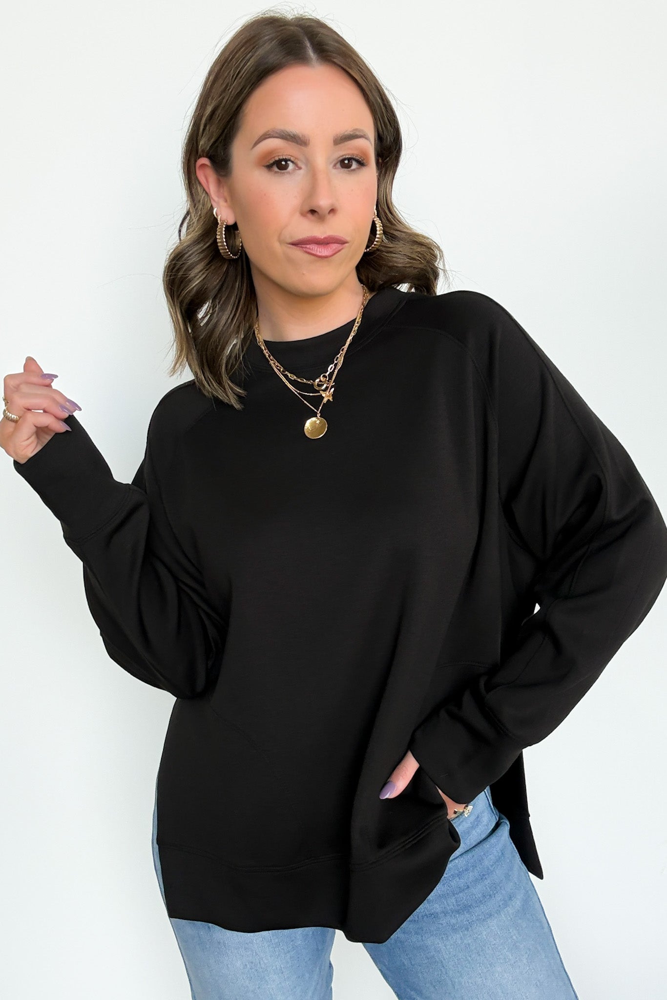 Julien Scuba Knit Side Slit Pullover - Madison and Mallory