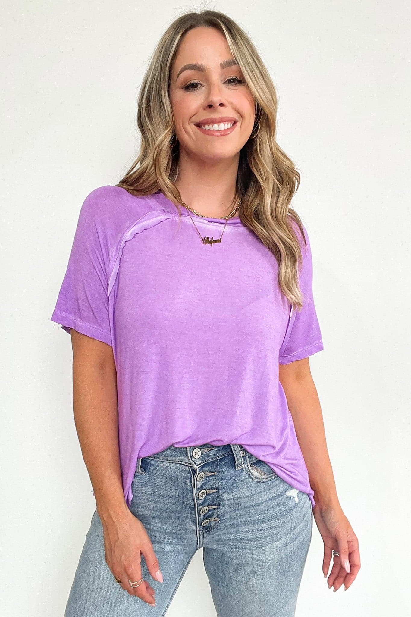 Bright Lavender / S Alexi Mineral Washed Short Sleeve Relaxed Top - BACK IN STOCK - Madison and Mallory
