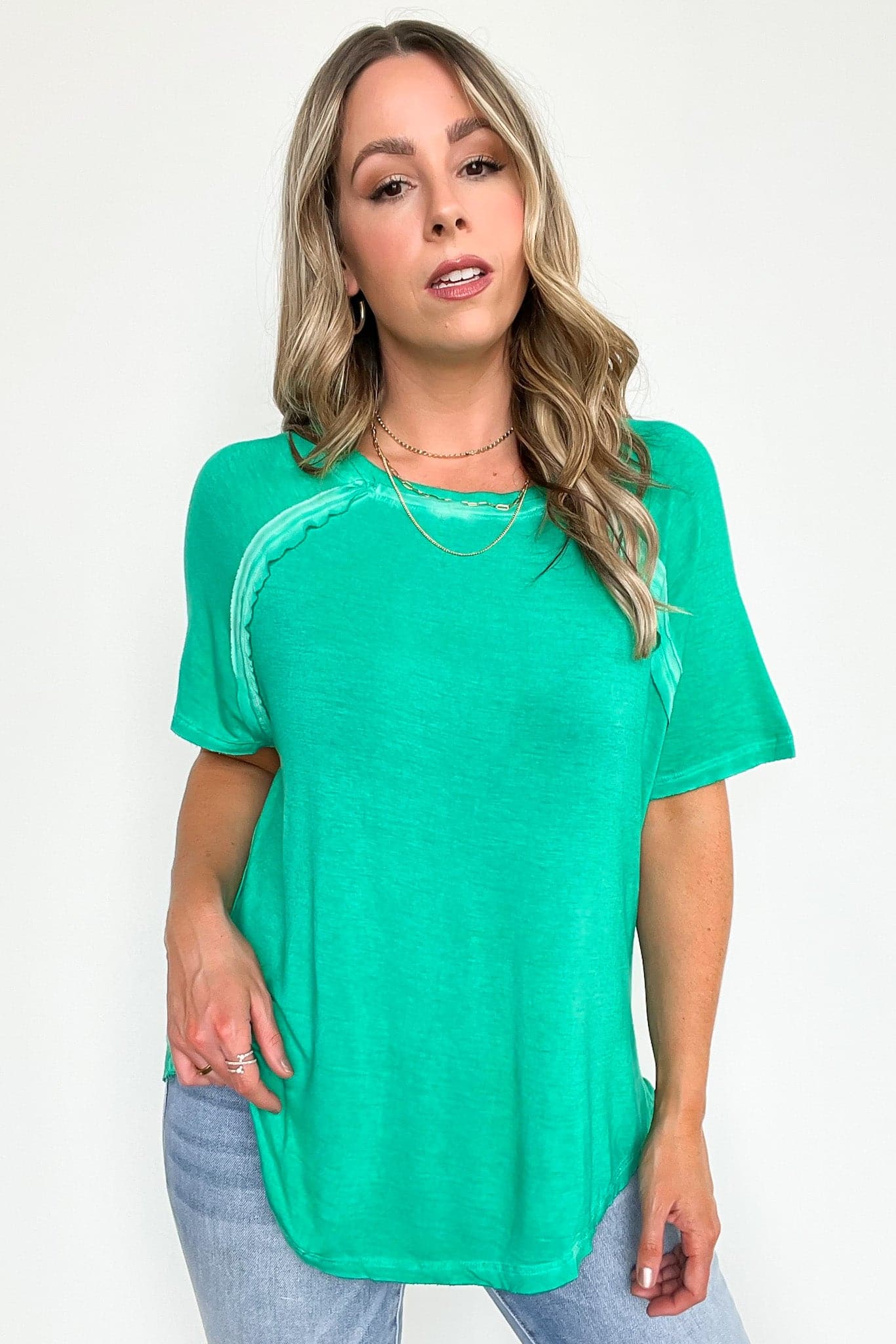 Kelly Green / S Alexi Mineral Washed Short Sleeve Relaxed Top - BACK IN STOCK - Madison and Mallory