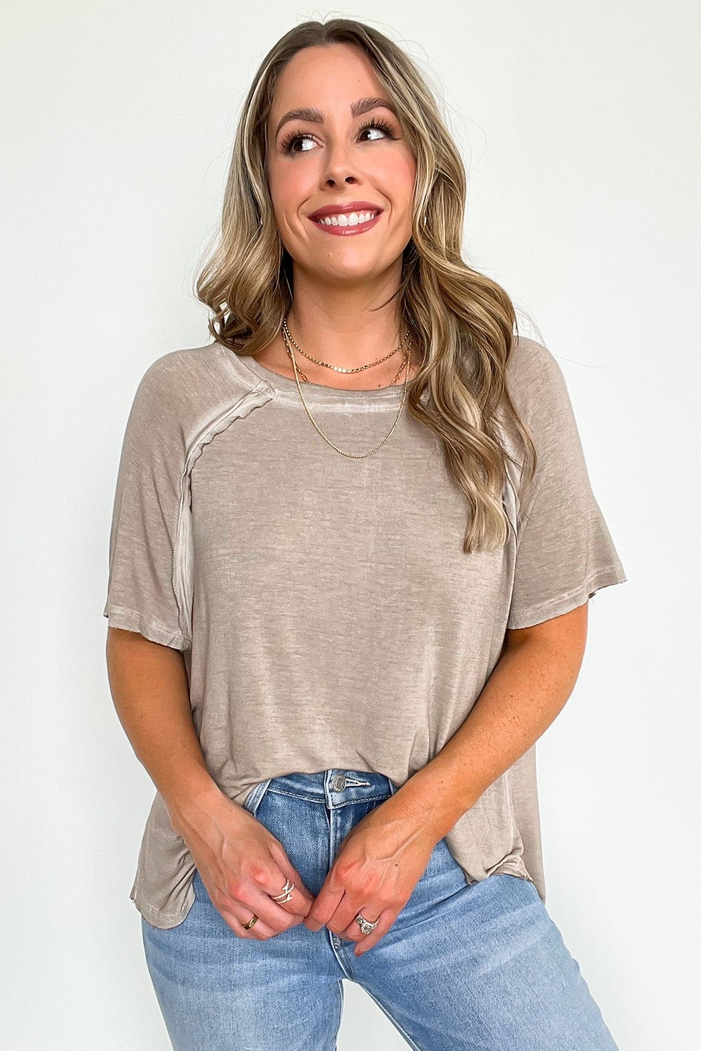 Light Mocha / S Alexi Mineral Washed Short Sleeve Relaxed Top - BACK IN STOCK - Madison and Mallory