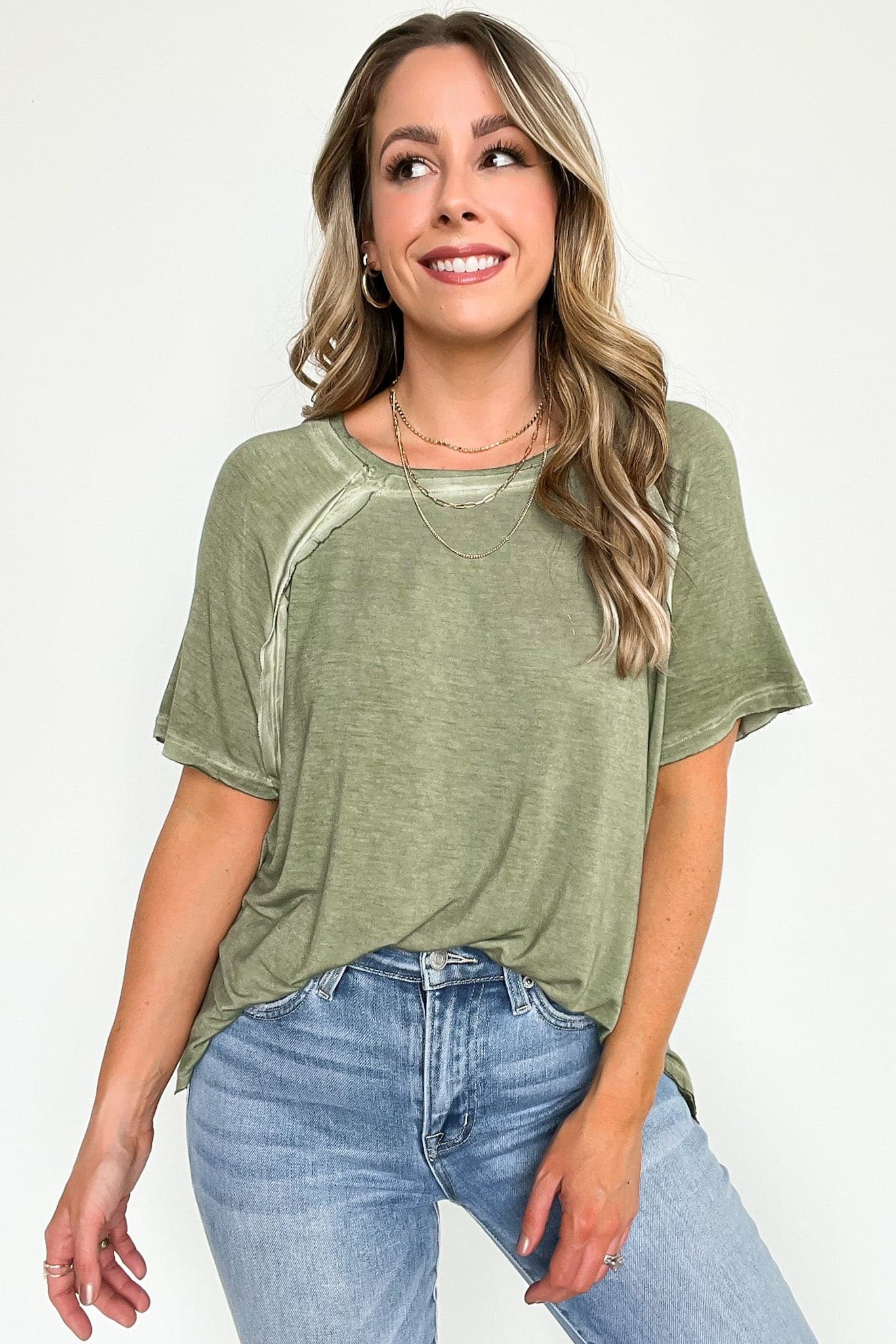 Light Olive / S Alexi Mineral Washed Short Sleeve Relaxed Top - BACK IN STOCK - Madison and Mallory