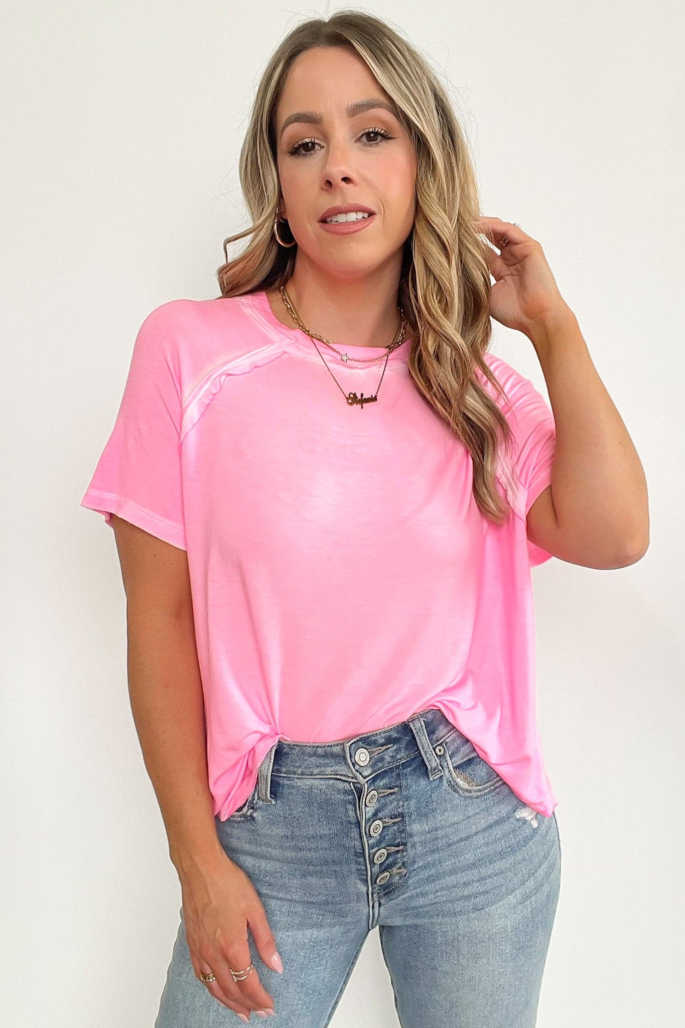 Neon Fuchsia / S Alexi Mineral Washed Short Sleeve Relaxed Top - BACK IN STOCK - Madison and Mallory