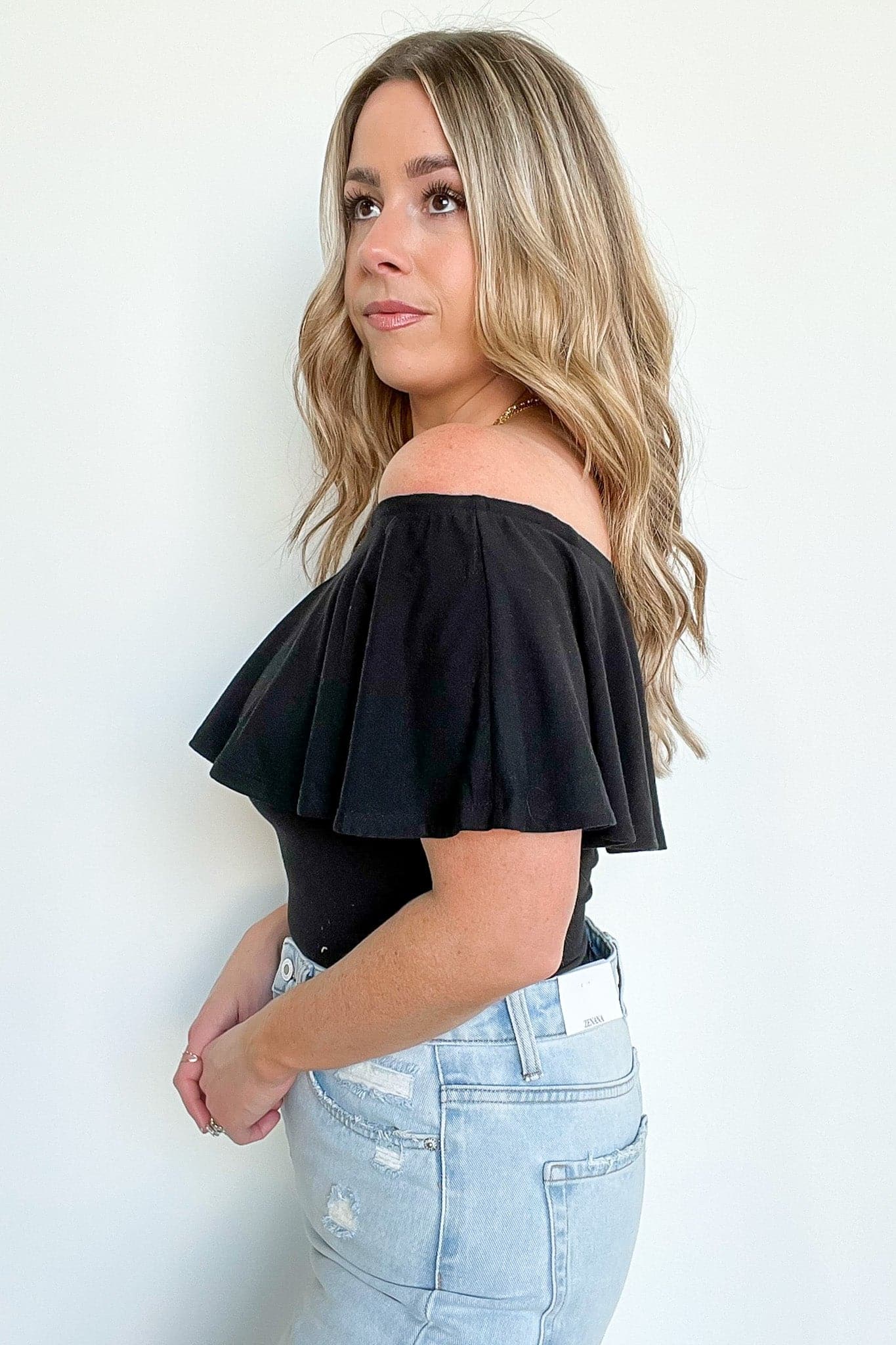 Charmed Away Ruffle Flounce Off Shoulder Bodysuit - FINAL SALE - Madison and Mallory