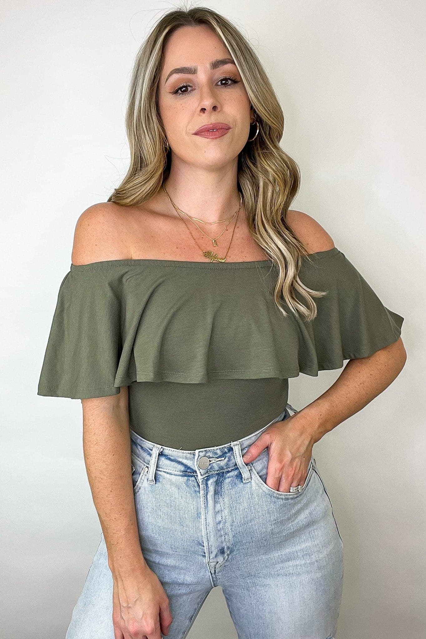 Charmed Away Ruffle Flounce Off Shoulder Bodysuit - FINAL SALE - Madison and Mallory
