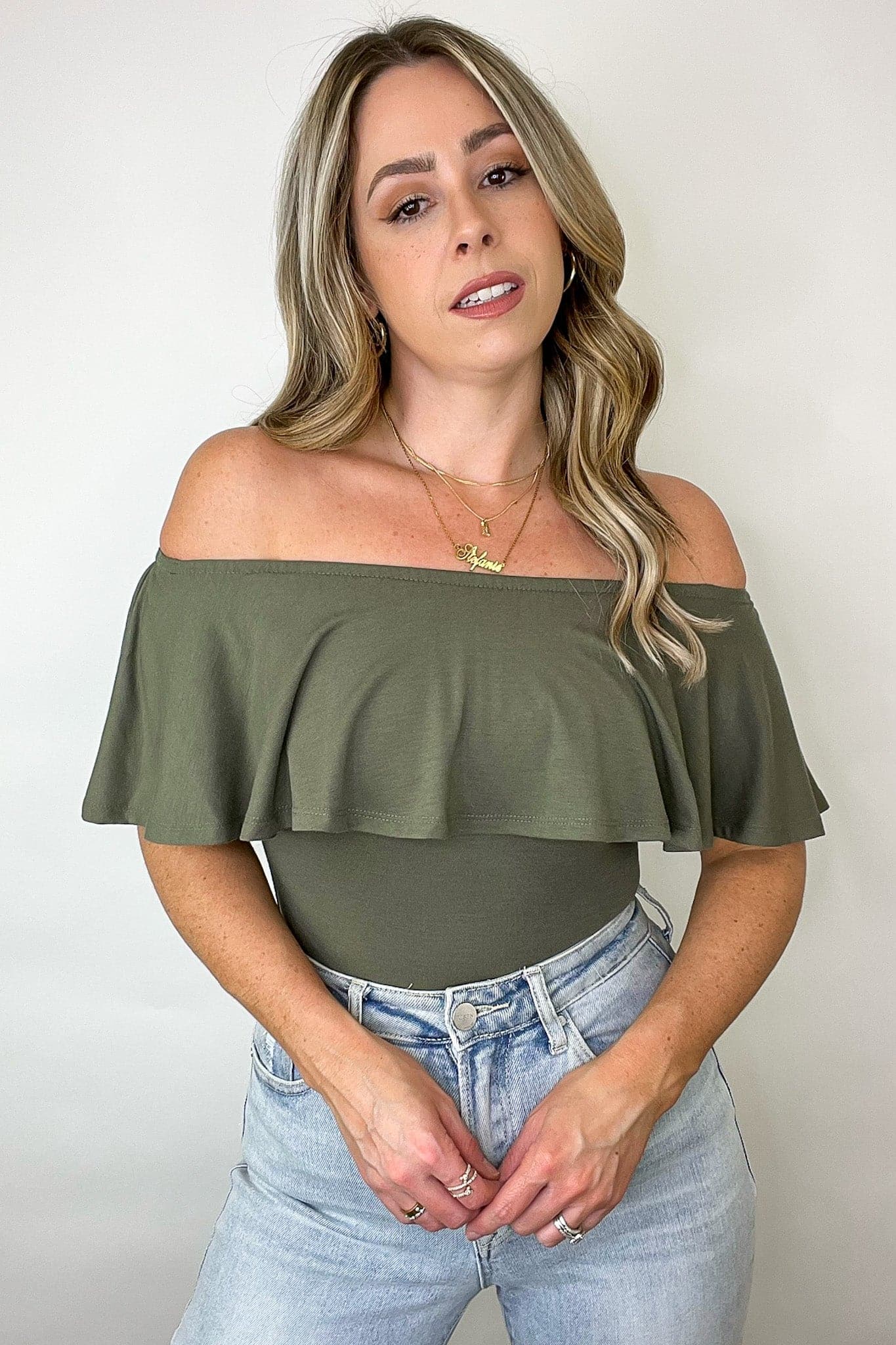 Charmed Away Ruffle Flounce Off Shoulder Bodysuit - FINAL SALE - Madison and Mallory