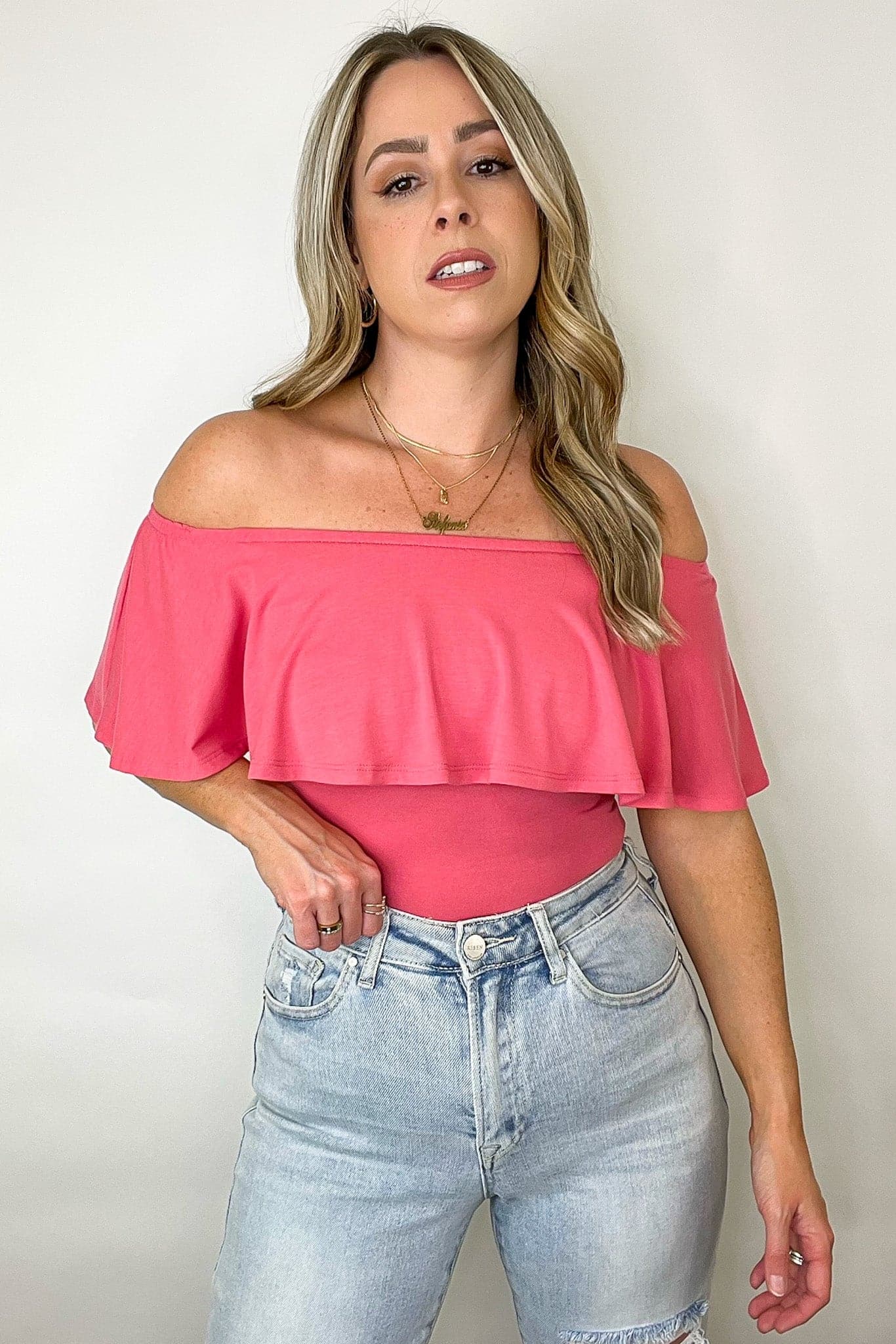 Charmed Away Ruffle Flounce Off Shoulder Bodysuit - FINAL SALE - Madison and Mallory