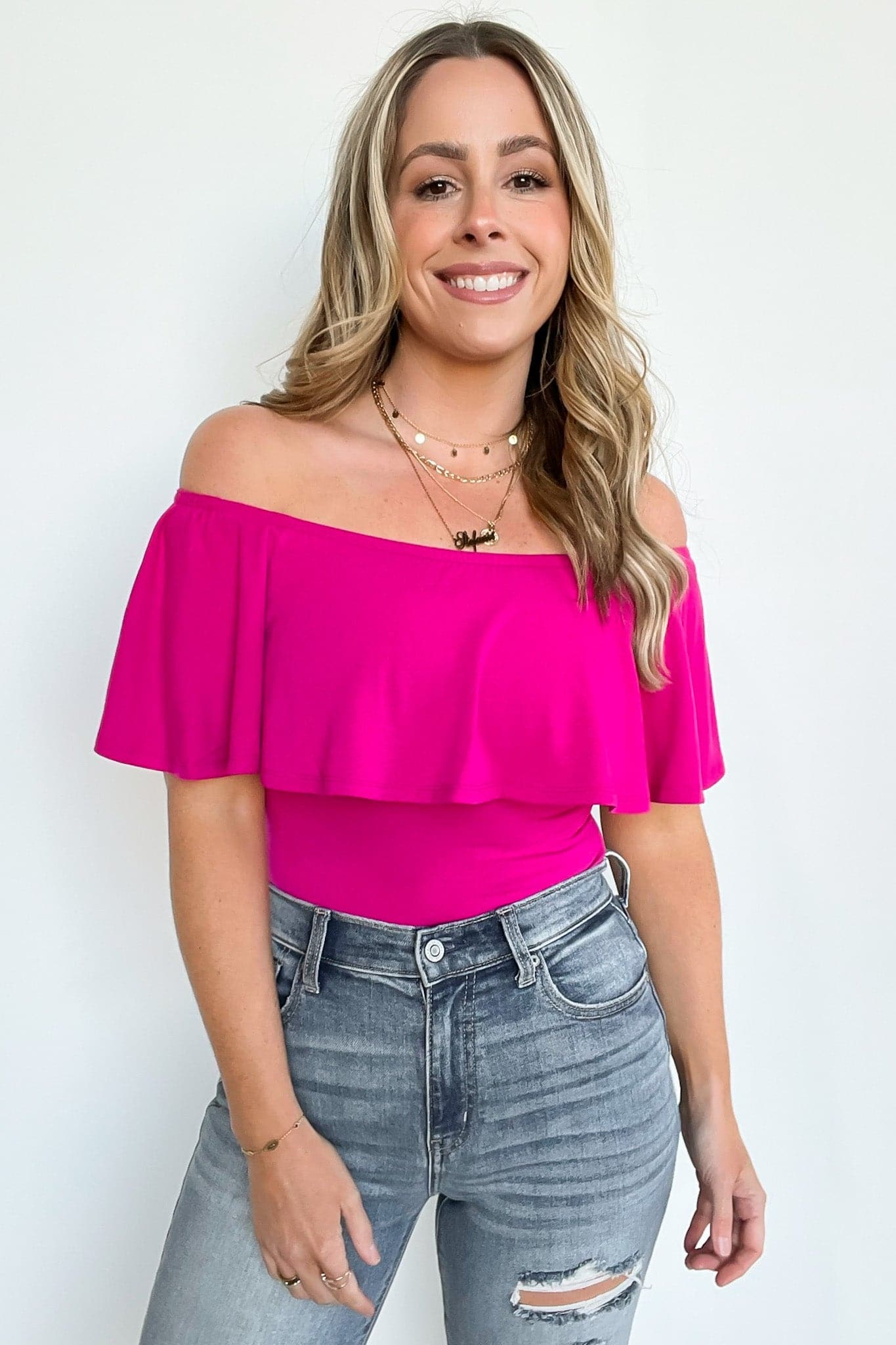 Charmed Away Ruffle Flounce Off Shoulder Bodysuit - FINAL SALE - Madison and Mallory