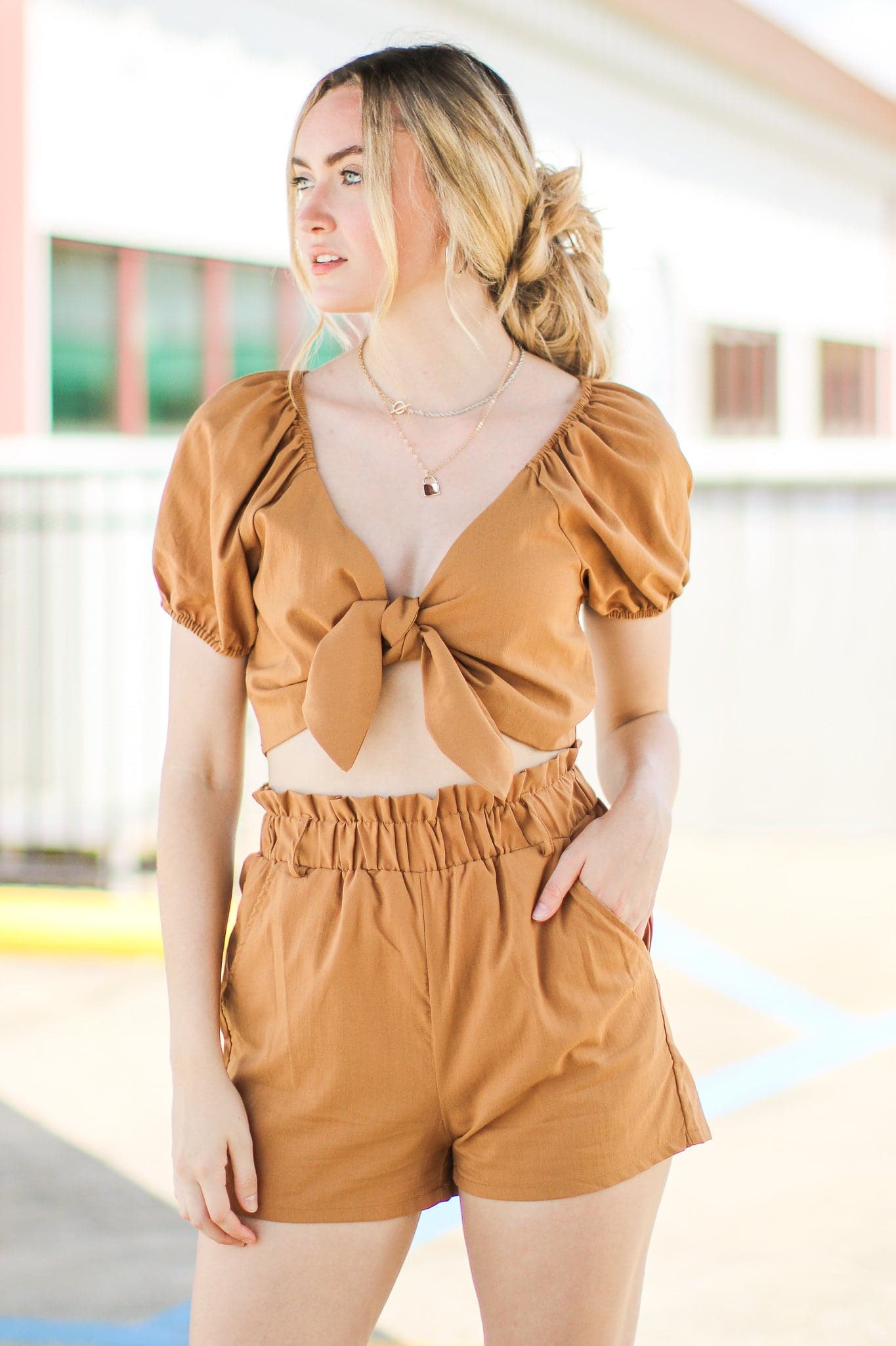 Come Drift Away Tie Front Ruffle Top and Shorts Set - FINAL SALE - Madison and Mallory