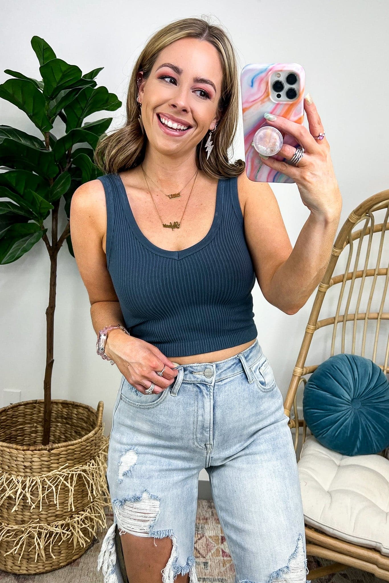 Midnight Navy / S Deema Ribbed Seamless Cropped Tank Bra Top - FINAL SALE - Madison and Mallory