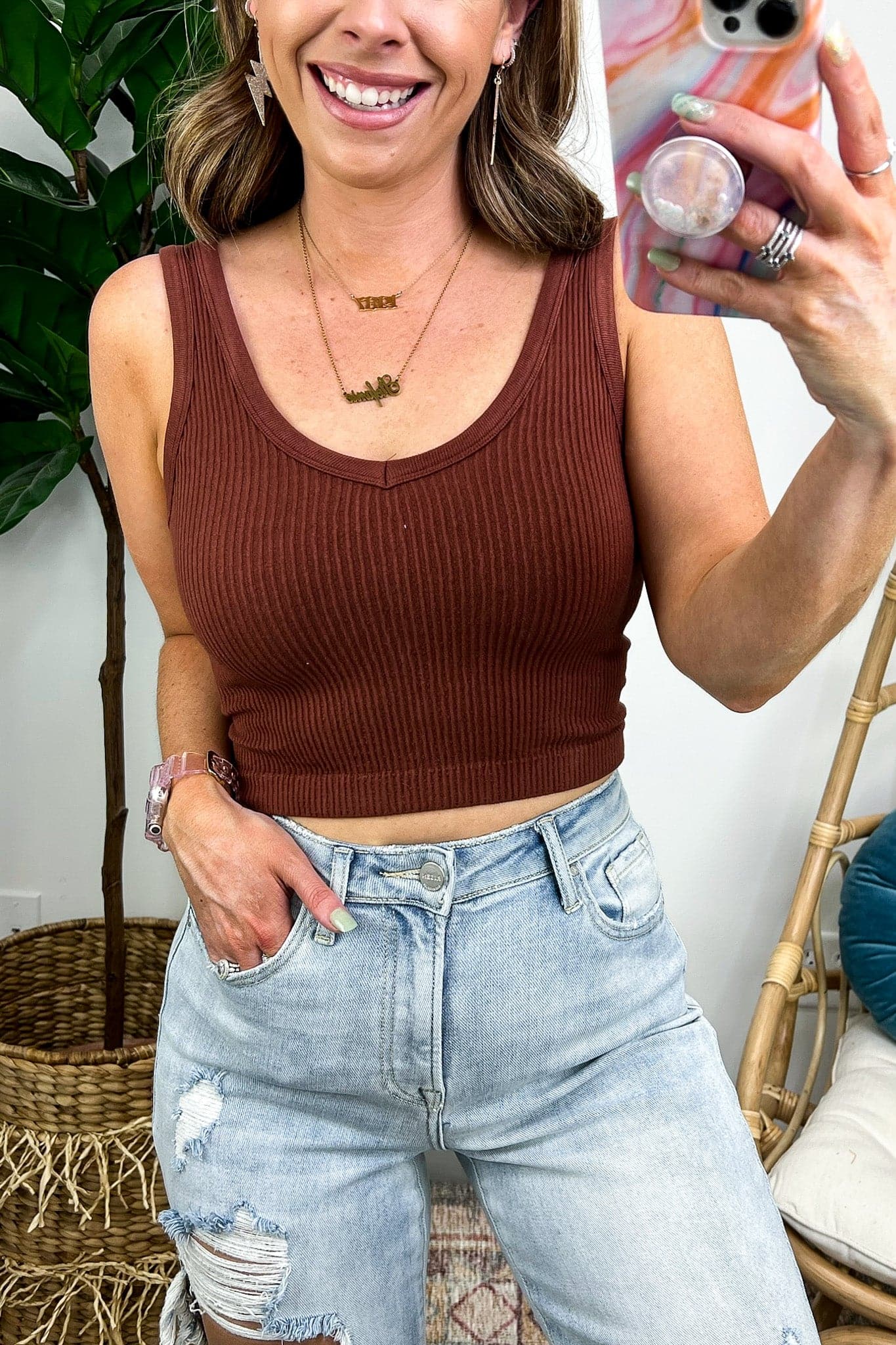 Brick / S Deema Ribbed Seamless Cropped Tank Bra Top - BACK IN STOCK - Madison and Mallory